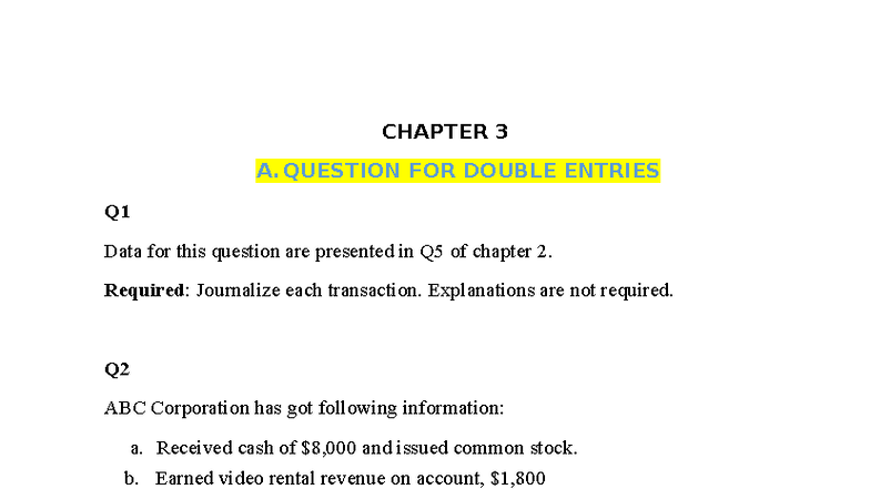 CHAPTER 3 QUESTIONS FOR DOUBLE ENTRIES AND INVENTORY MEASUREMENT - Studocu