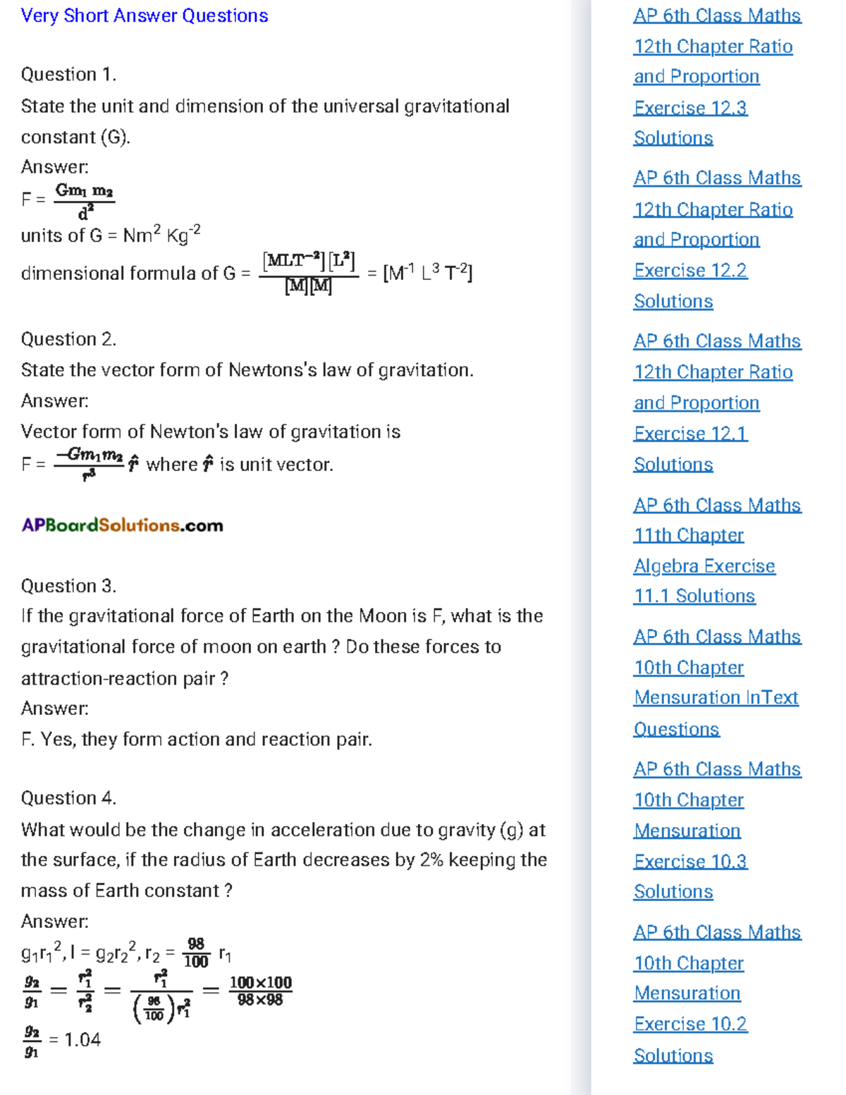 AP Inter 1st Year Physics Study Material: Chapter 9 Gravitation ...