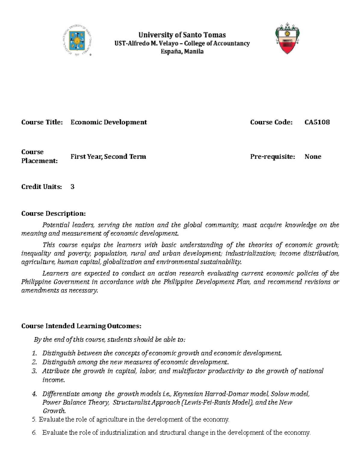 CA Economic Development Course Plan for Second Term 2021-2022 - Studocu