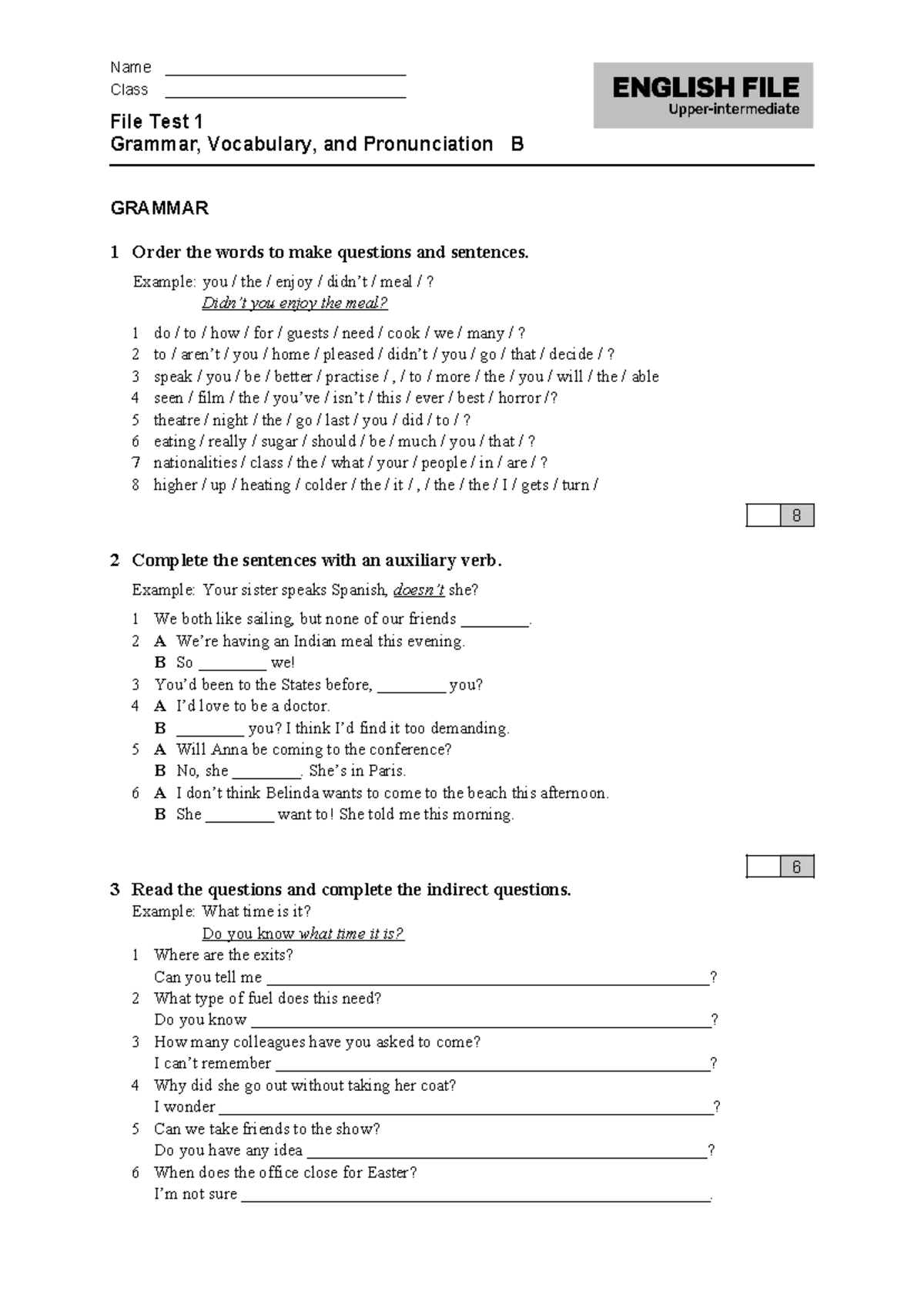 English File Unit 1B: Grammar, Vocabulary, and Pronunciation Review ...