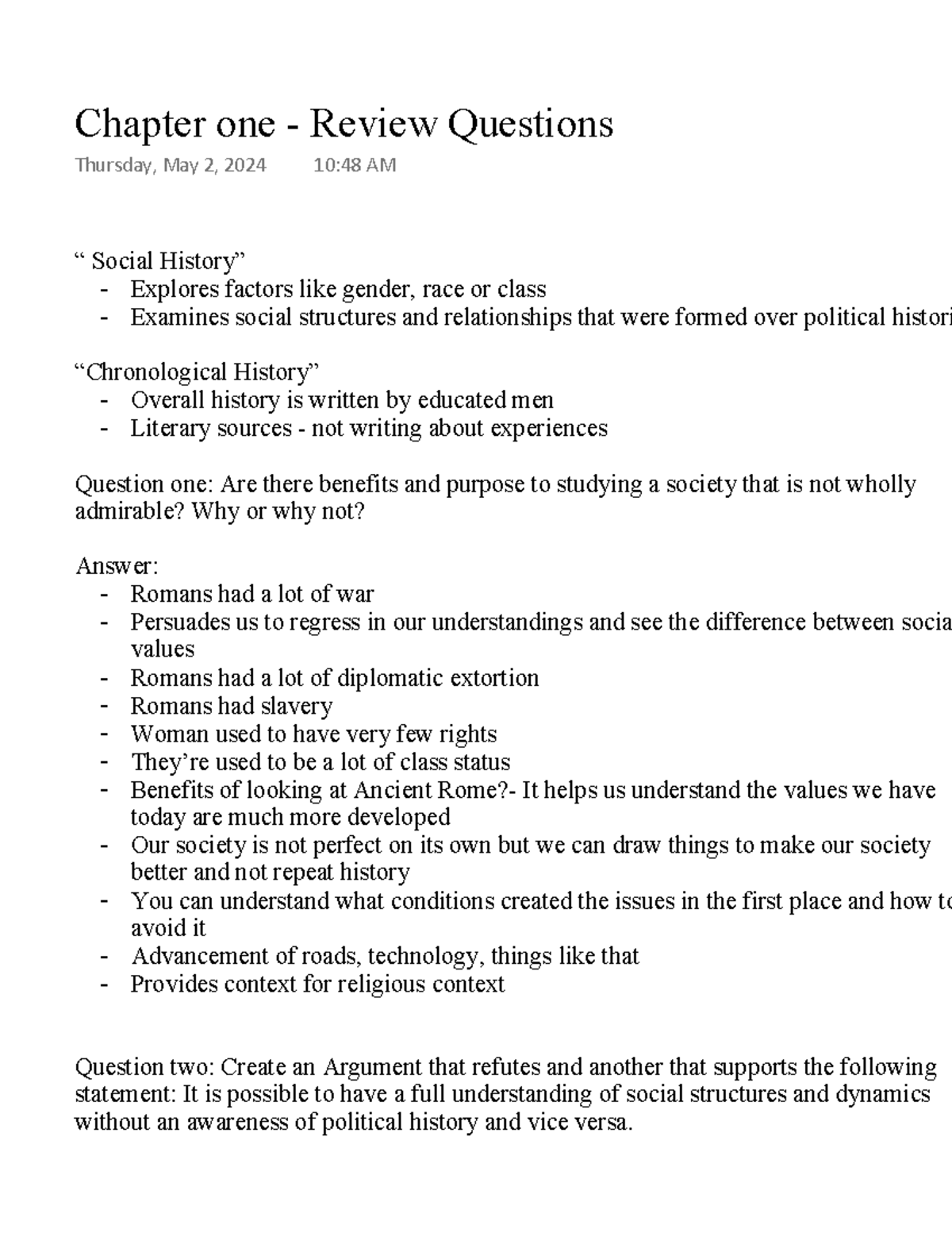 SOC 101 - Chapter 1 Review: Social vs. Political History Insights - Studocu