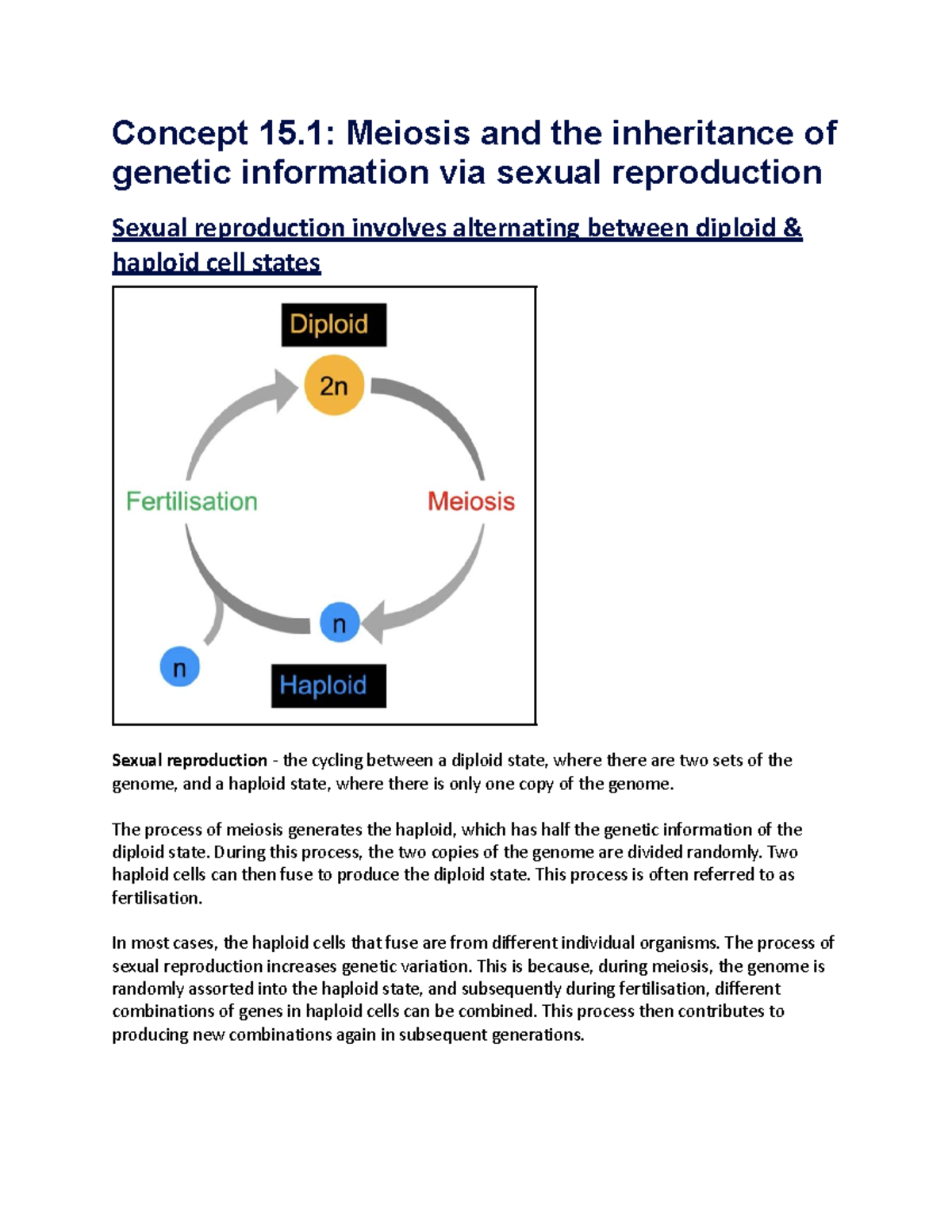 Concept 15.1: Meiosis and Genetic Inheritance in Sexual Reproduction ...