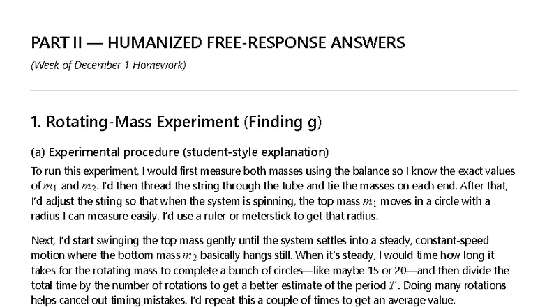HUMANIZED ANSWERS: Free Response Problems Solutions (PHYS 101) - Studocu
