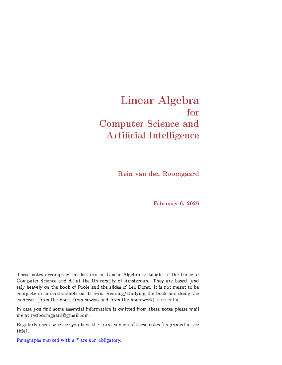 Lecture Notes on Linear Algebra for CS & AI (CS101) - Studeersnel