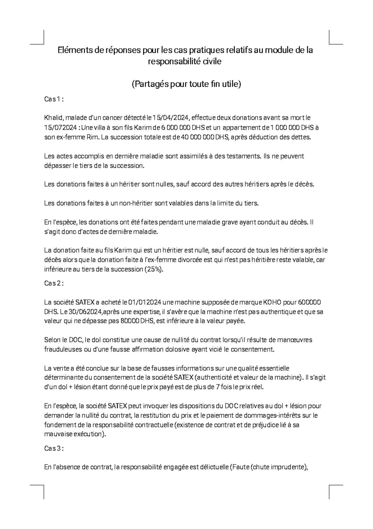 RCS32025 - Cas Pratiques de Responsabilité Civile et Analyse Juridique ...