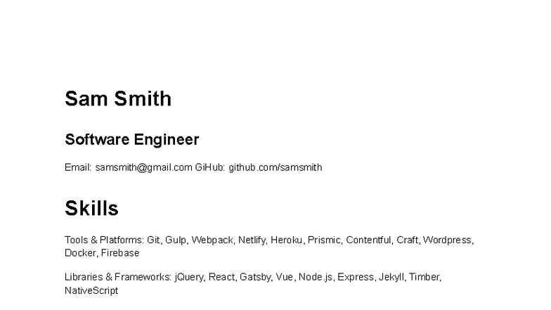 Resume of Sam Smith - Software Engineer - Studocu