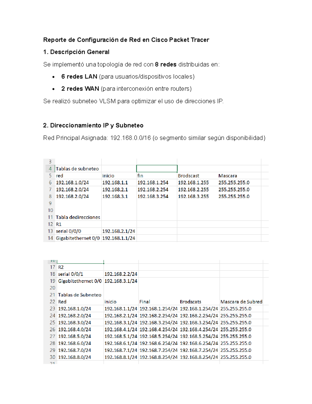 Reporte de Configuración de Red en Cisco Packet Tracer - VLSM y WAN ...