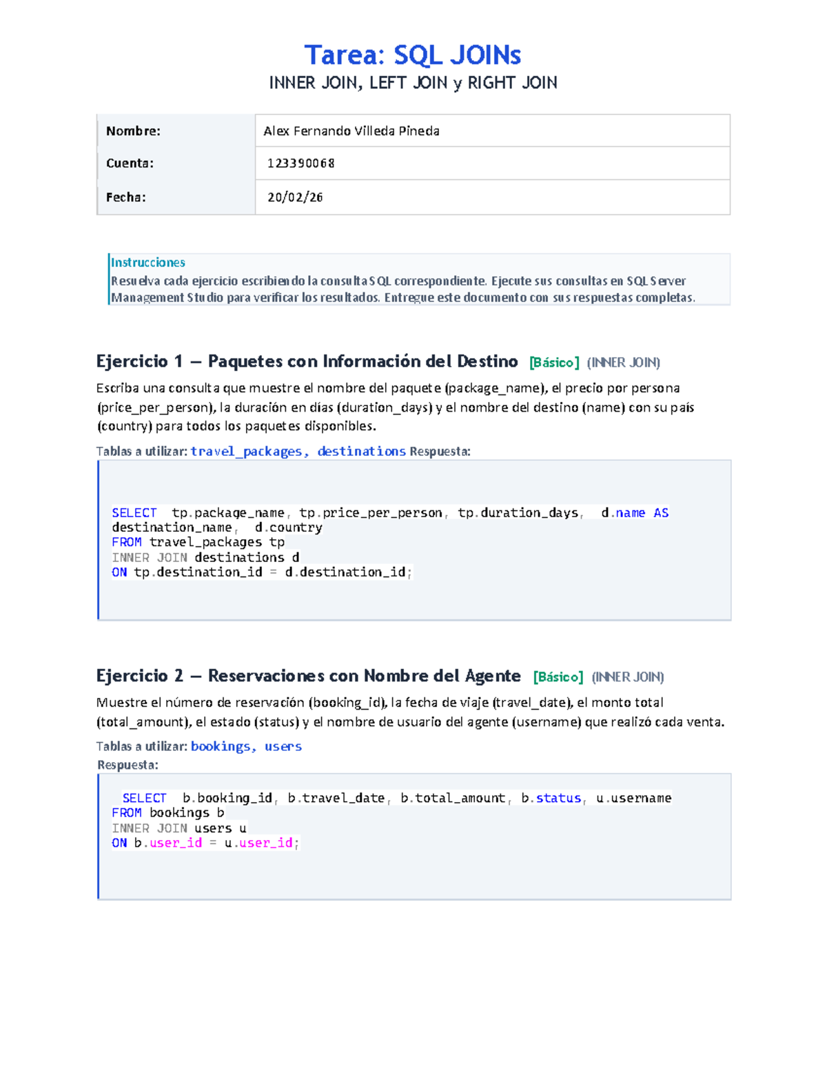 EJERCICIOS DE BASES DE DATOS: SQL JOINs (INNER, LEFT, RIGHT) - Studocu