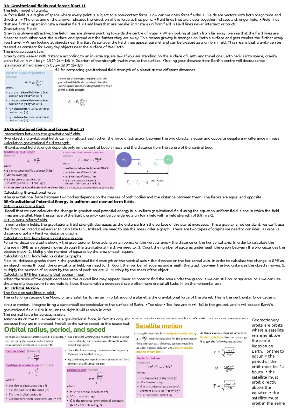 Gravitational Fields and Forces: AOS2 Unit 3 Cheat Sheet - Studocu