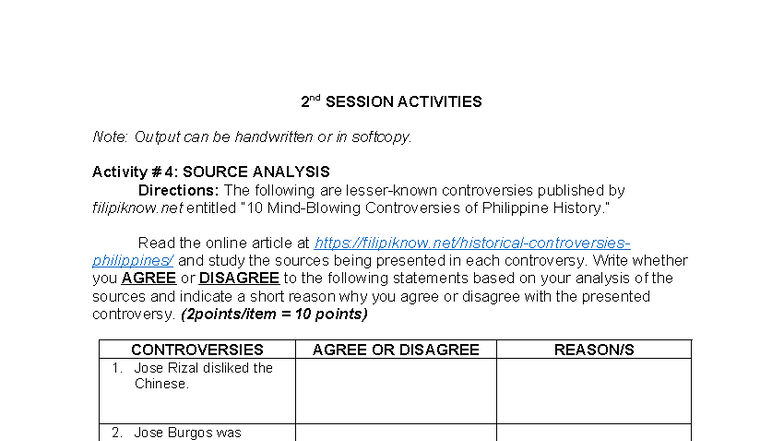 2nd Session Activities: Source Analysis & Repositories of Primary ...