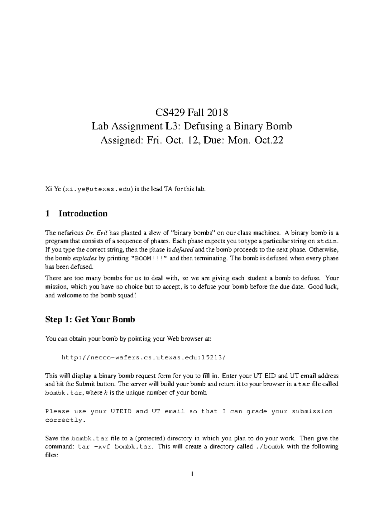 CS429 Fall 2018 Lab Assignment L3: Defusing a Binary Bomb - Studocu