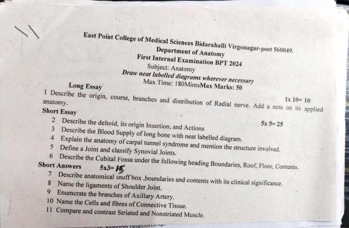 East Point College of Medical Sciences BPT 1st Year Internal ...