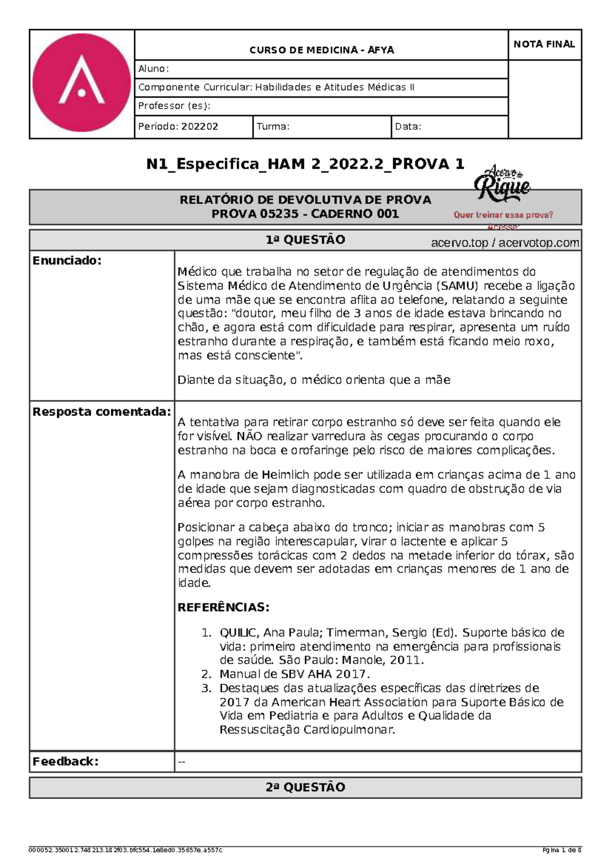 HAM 2 - Relatório de Devolutiva da Prova Final de Medicina 2022.2 - Studocu