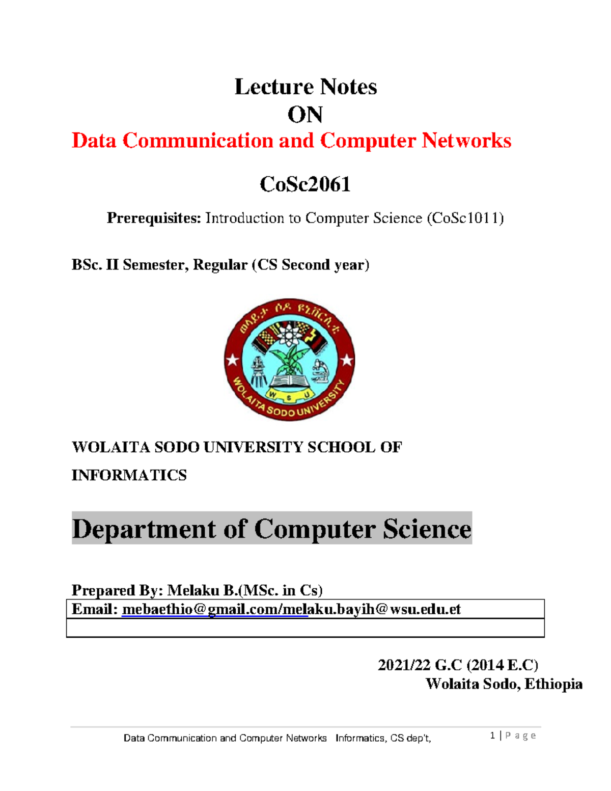 Lecture Notes on Data Communication & Computer Networks (CoSc) - Studocu