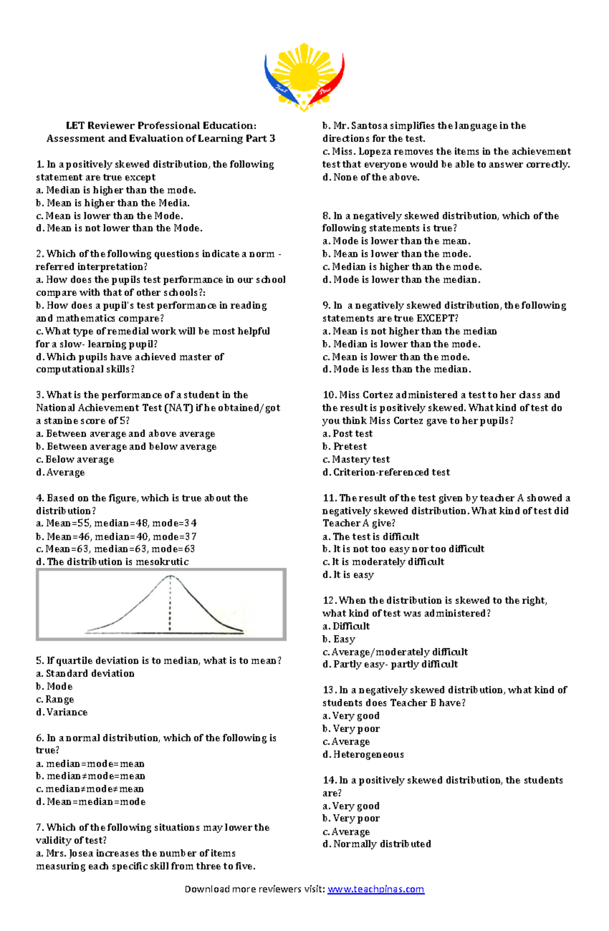 LET Reviewer: Assessment and Evaluation of Learning - Part 3 - Studocu
