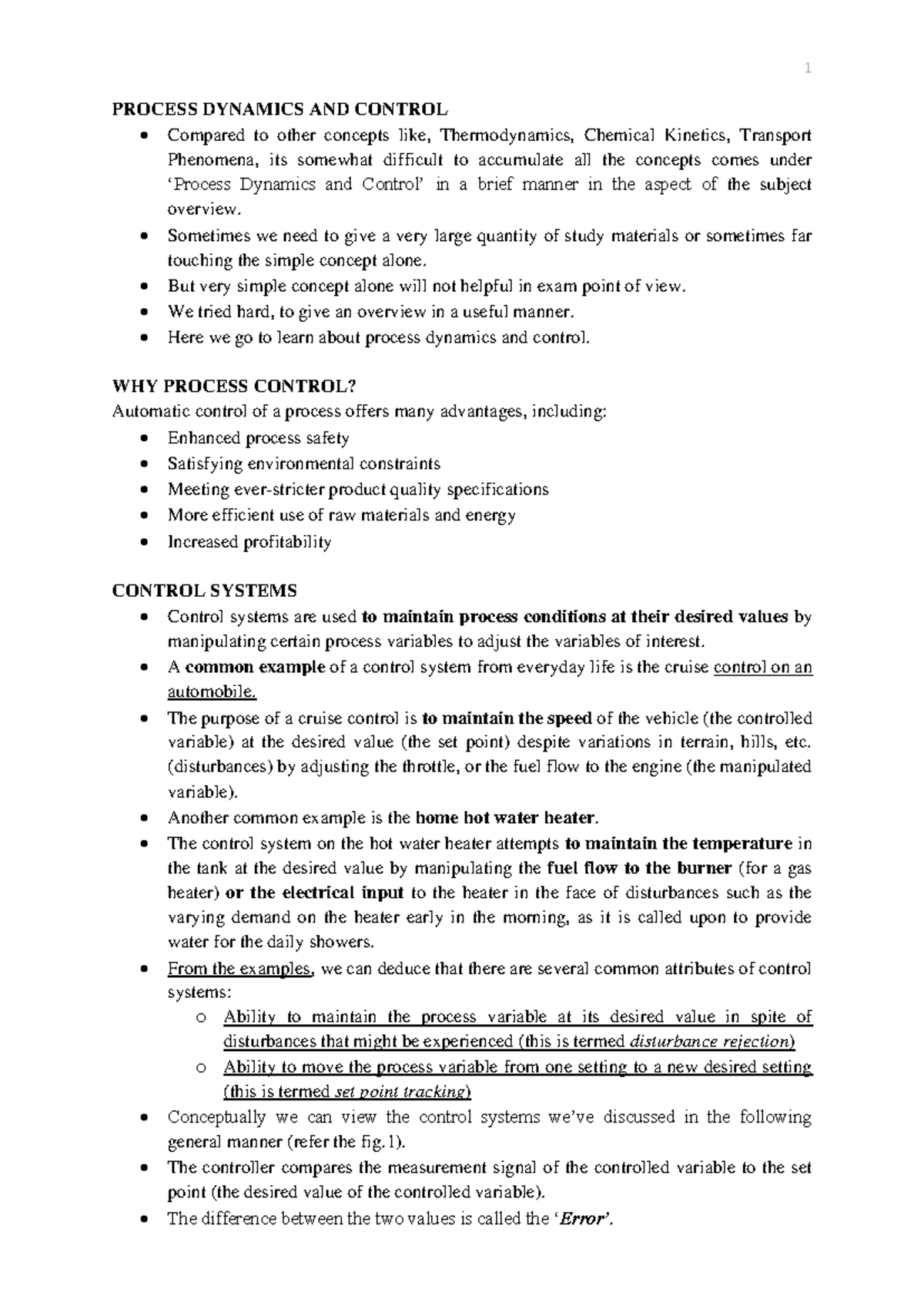 Process Control (Course Code: 1) - Comprehensive Overview and Key ...
