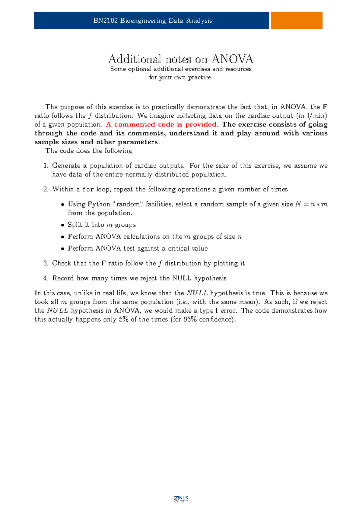 BN2102 Final Exam Notes on ANOVA Exercises and F Distribution - Studocu
