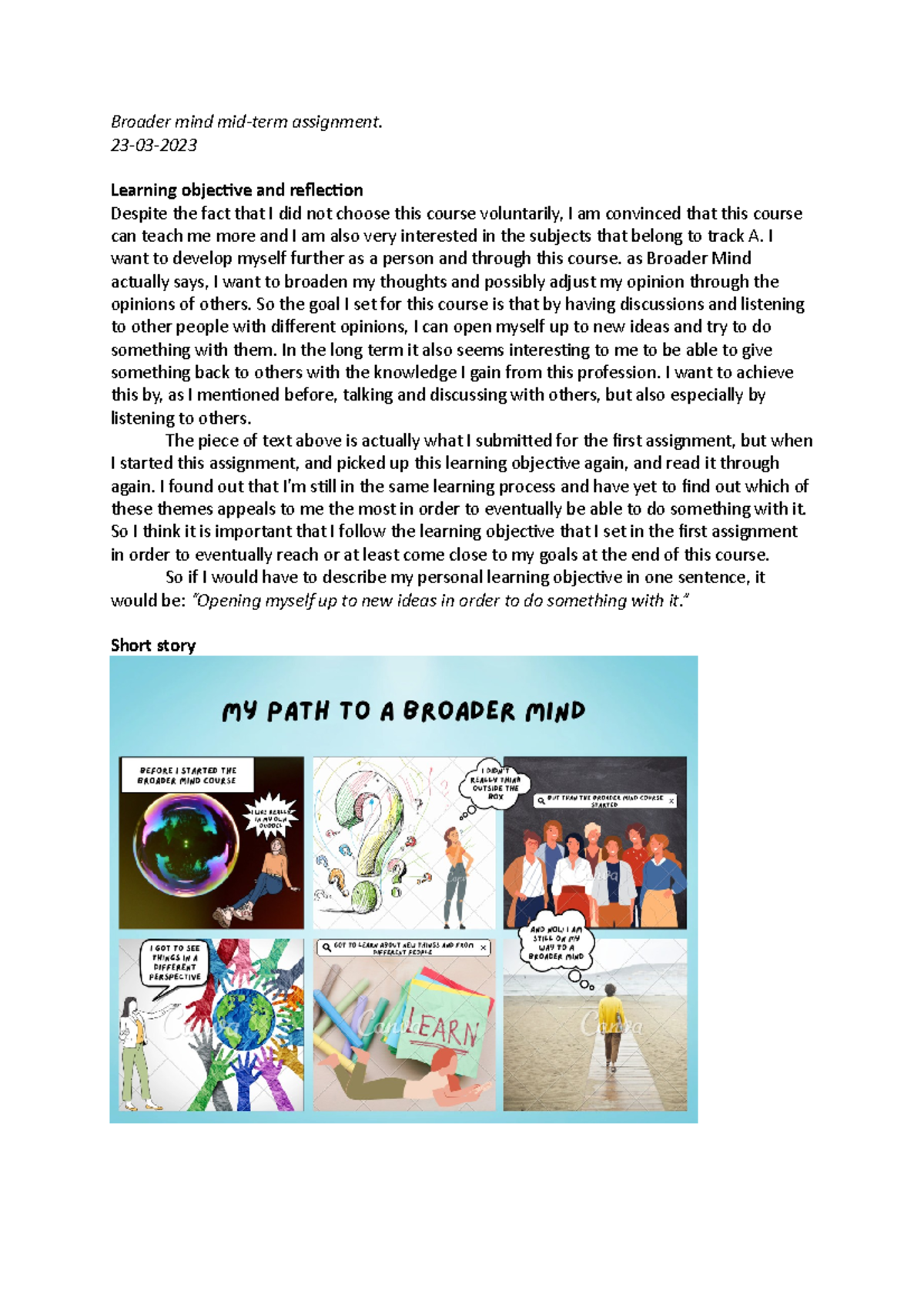 Broader Mind Mid-Term Assignment Reflection and Objectives - Studeersnel