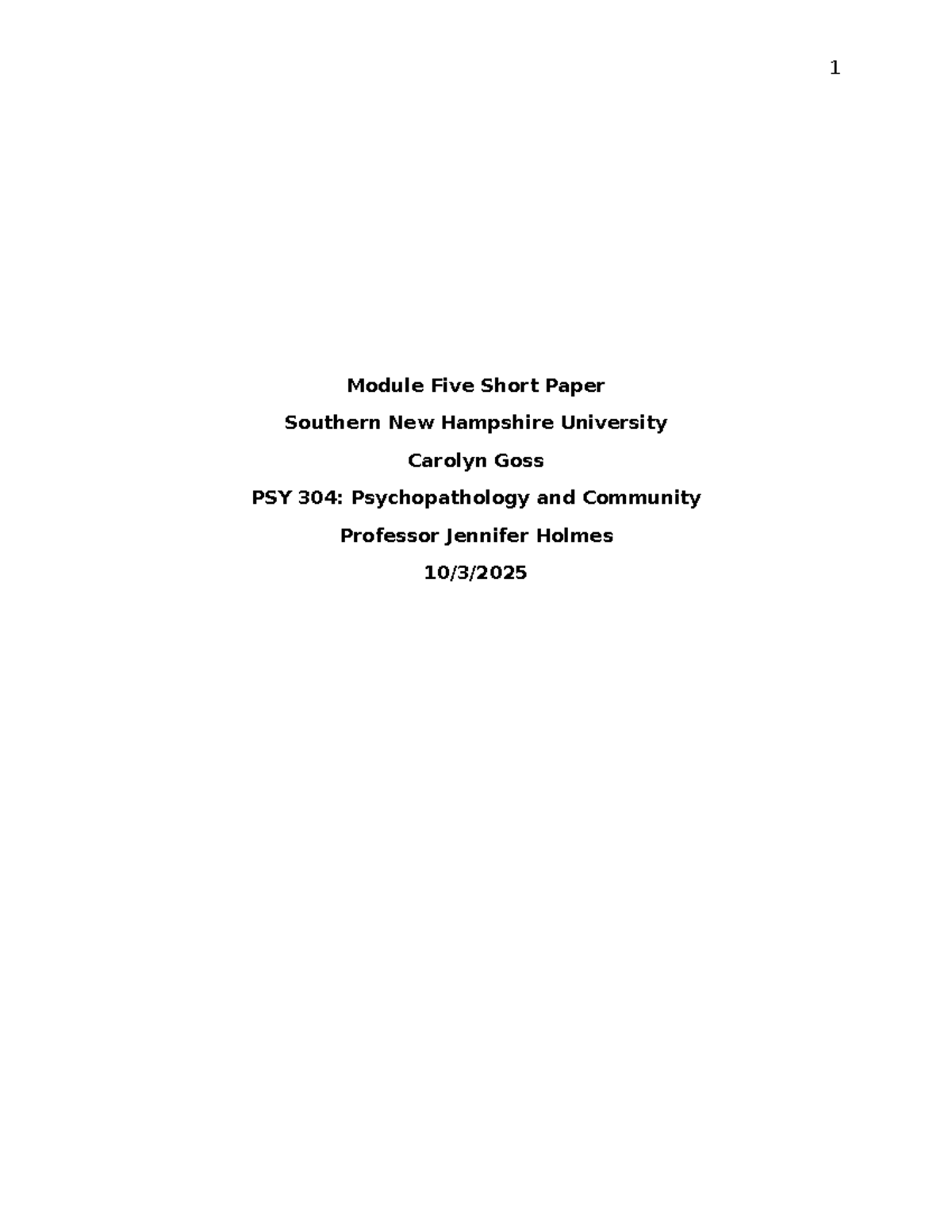 PSY 304: Module Five Short Paper on Major Depressive Disorder - Studocu
