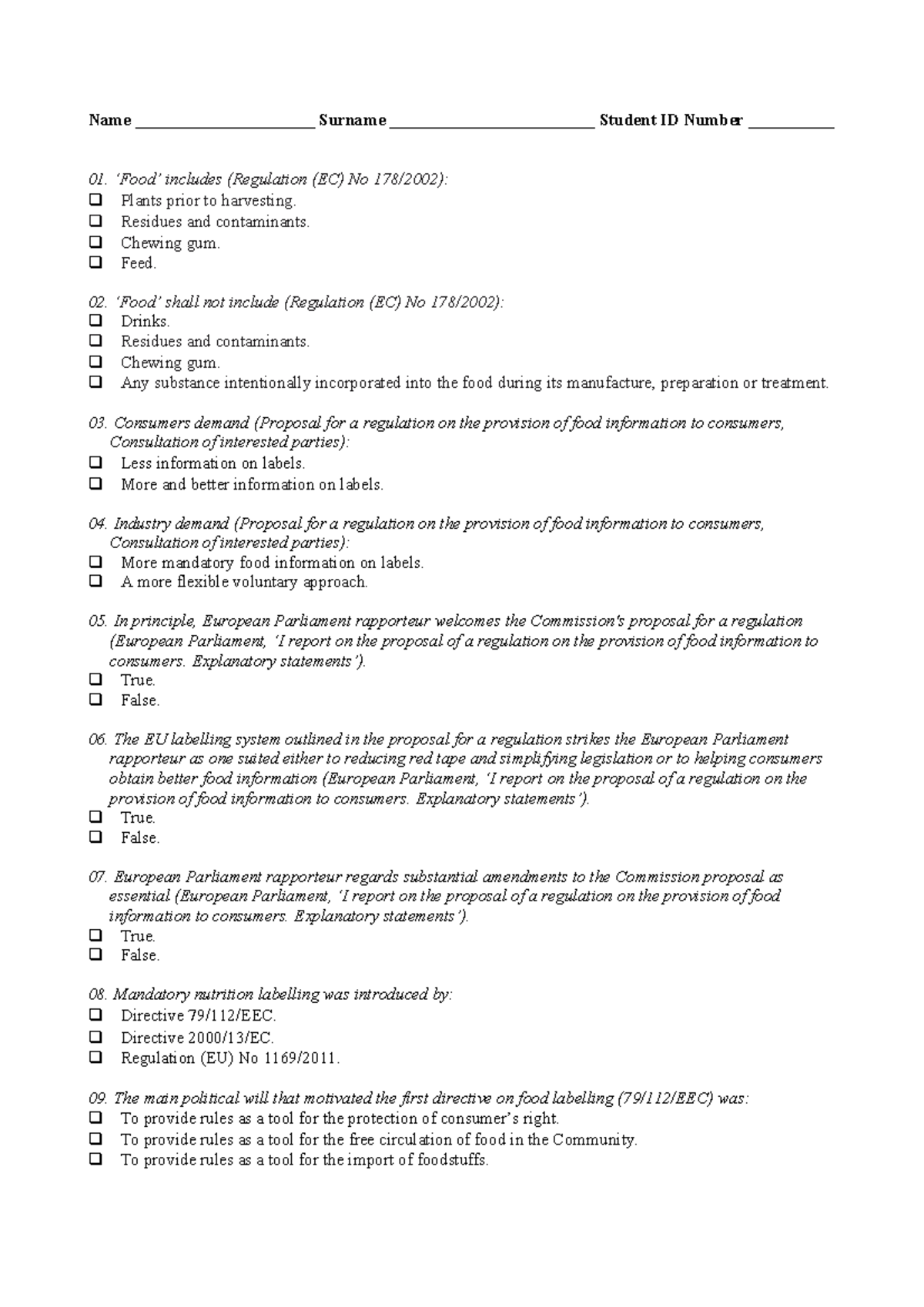 Labelling Exam Questions (Course Code: EC 101) - Studocu