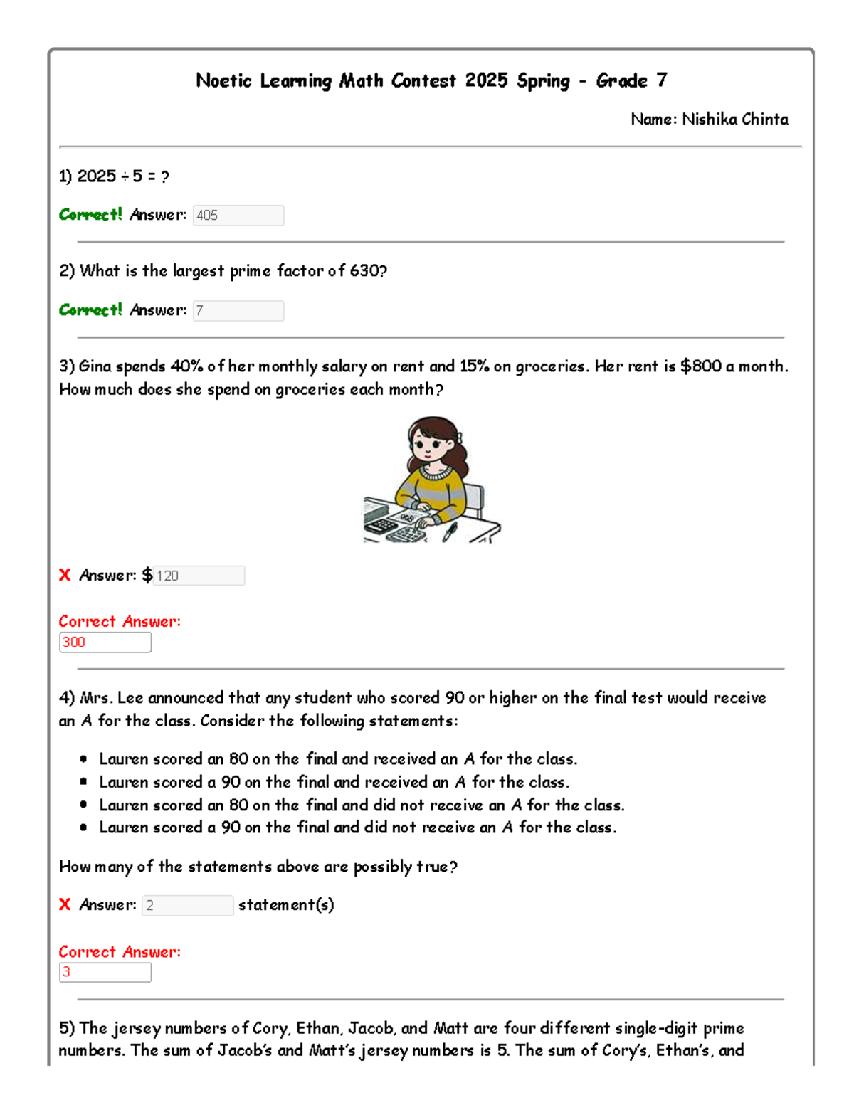 Noetic Learning Math Contest 2025 Spring - Grade 7 Solutions - Studocu