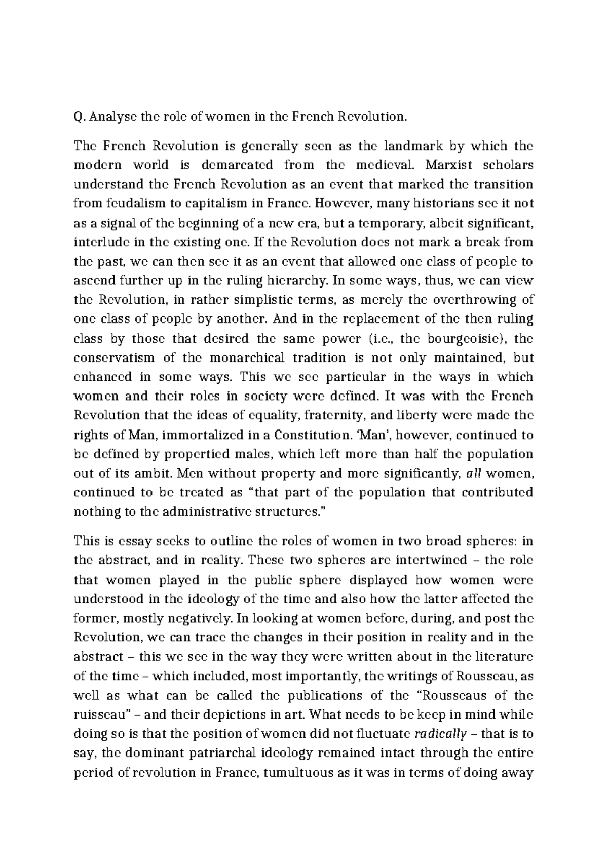 Women in the French Revolution - Q. Analyse the role of women in the ...