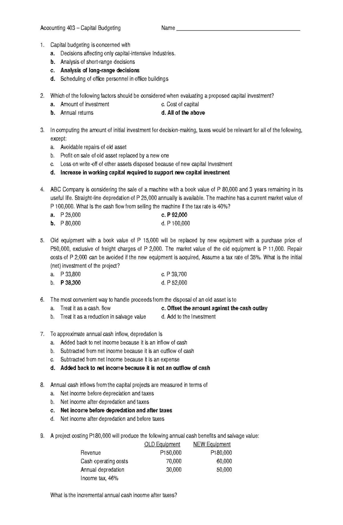 Accounting 403 - Capital Budgeting Study Guide and Key Concepts - Studocu