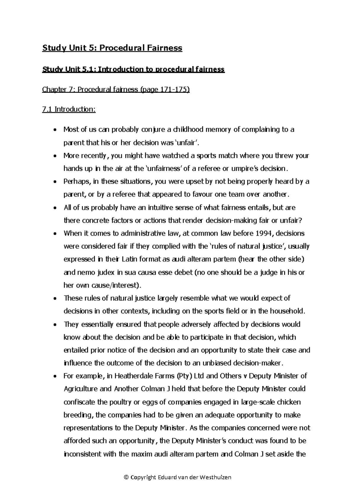 IURI 415 Study Unit 5 - Study Unit 5: Procedural Fairness Study Unit 5 ...