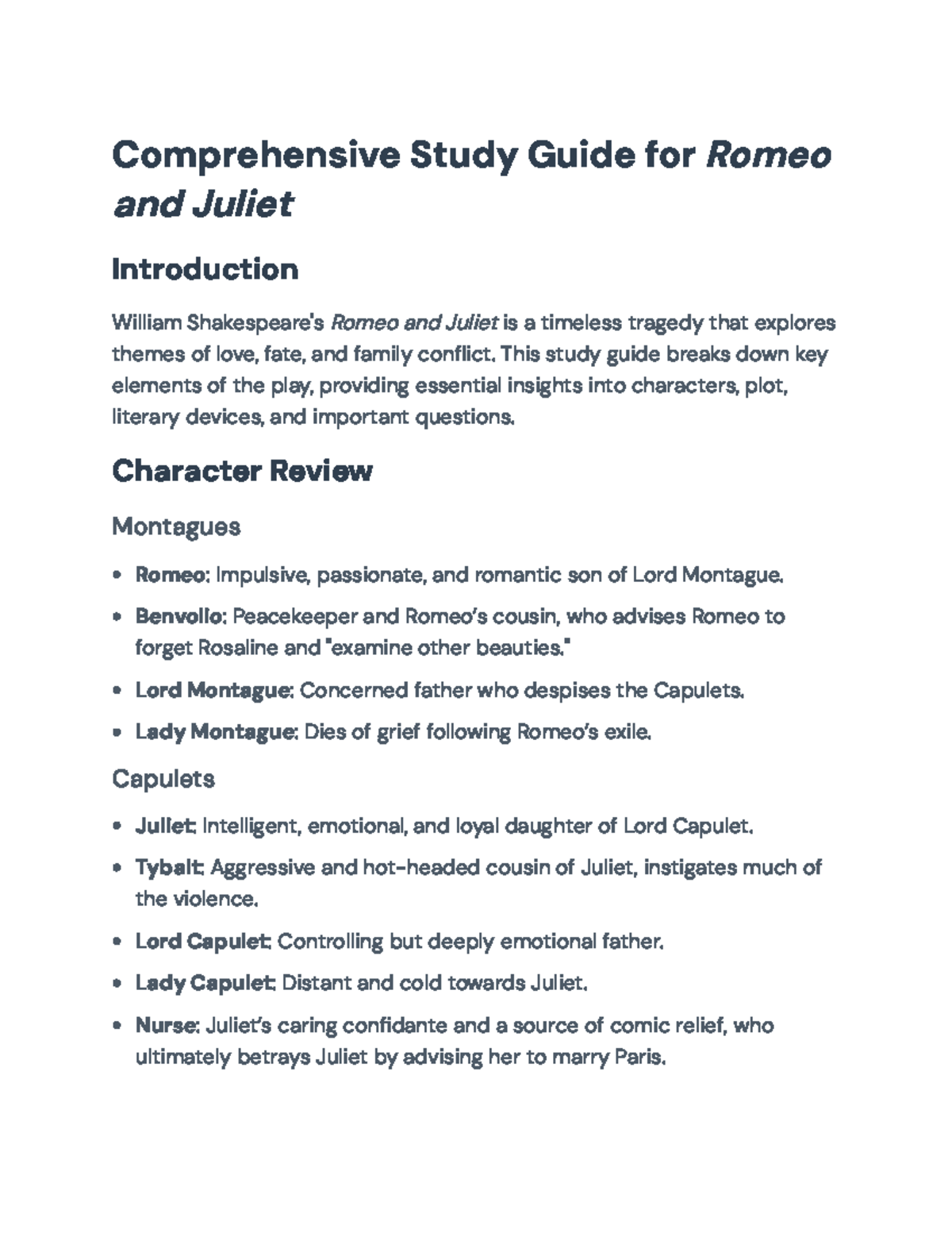 Comprehensive Study Guide: Key Themes in Romeo and Juliet (ENG101 ...