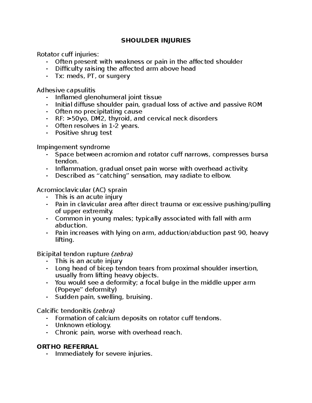 Shoulder Injuries - SHOULDER INJURIES Rotator cuff injuries: - Often ...