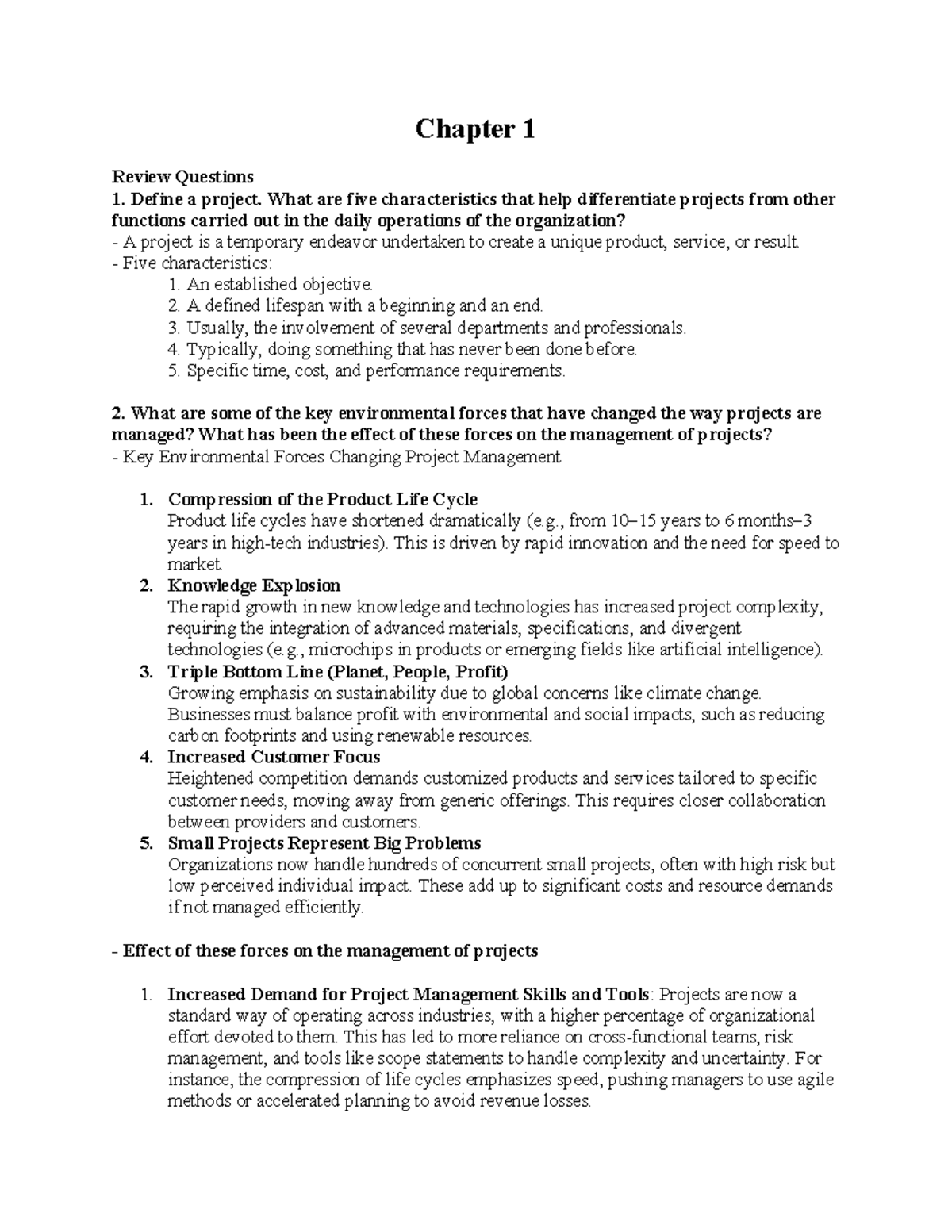 Project Management Concepts: Chapter 1 Review Questions (BTAP) - Studocu