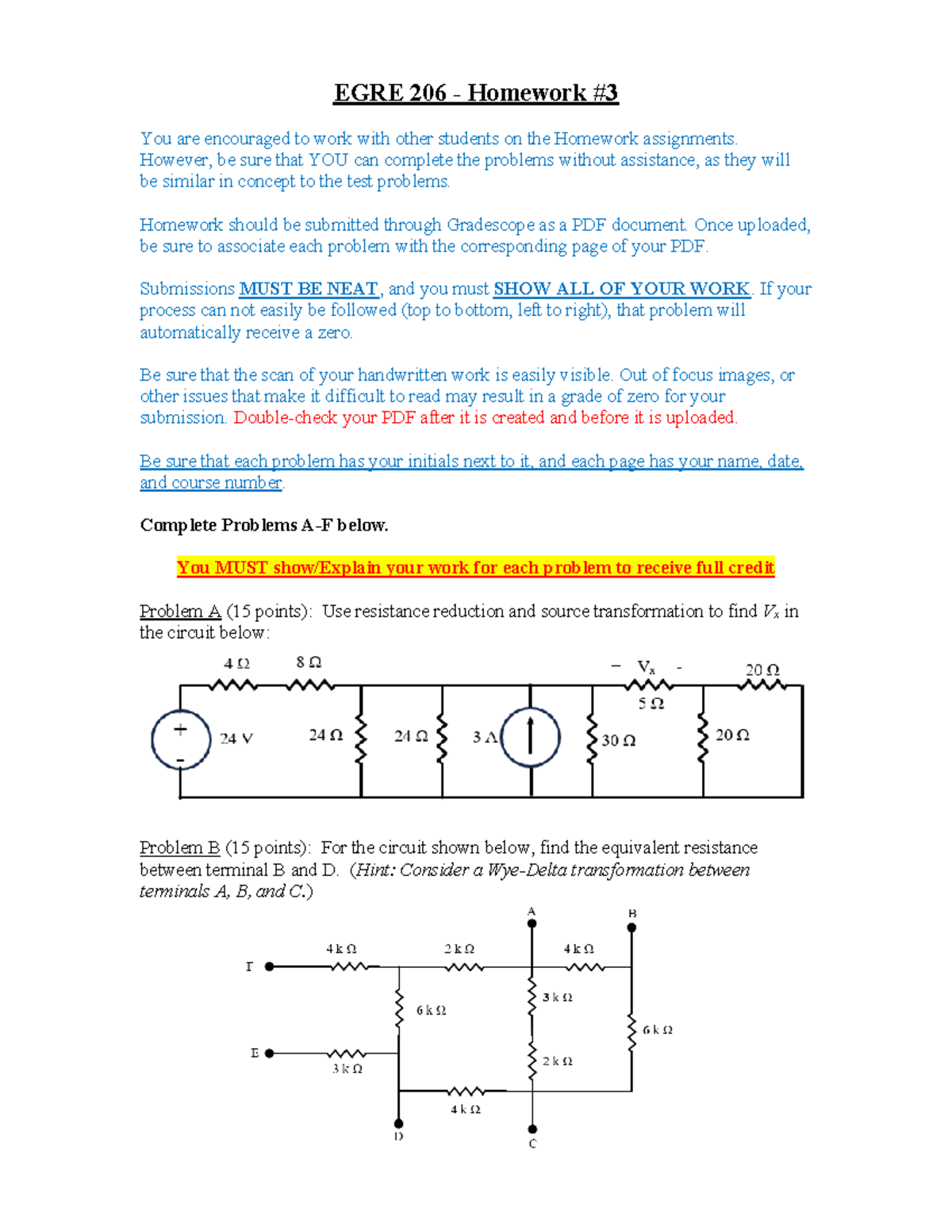 EGRE 206 - Homework 3: Circuit Analysis Problems and Guidelines - Studocu