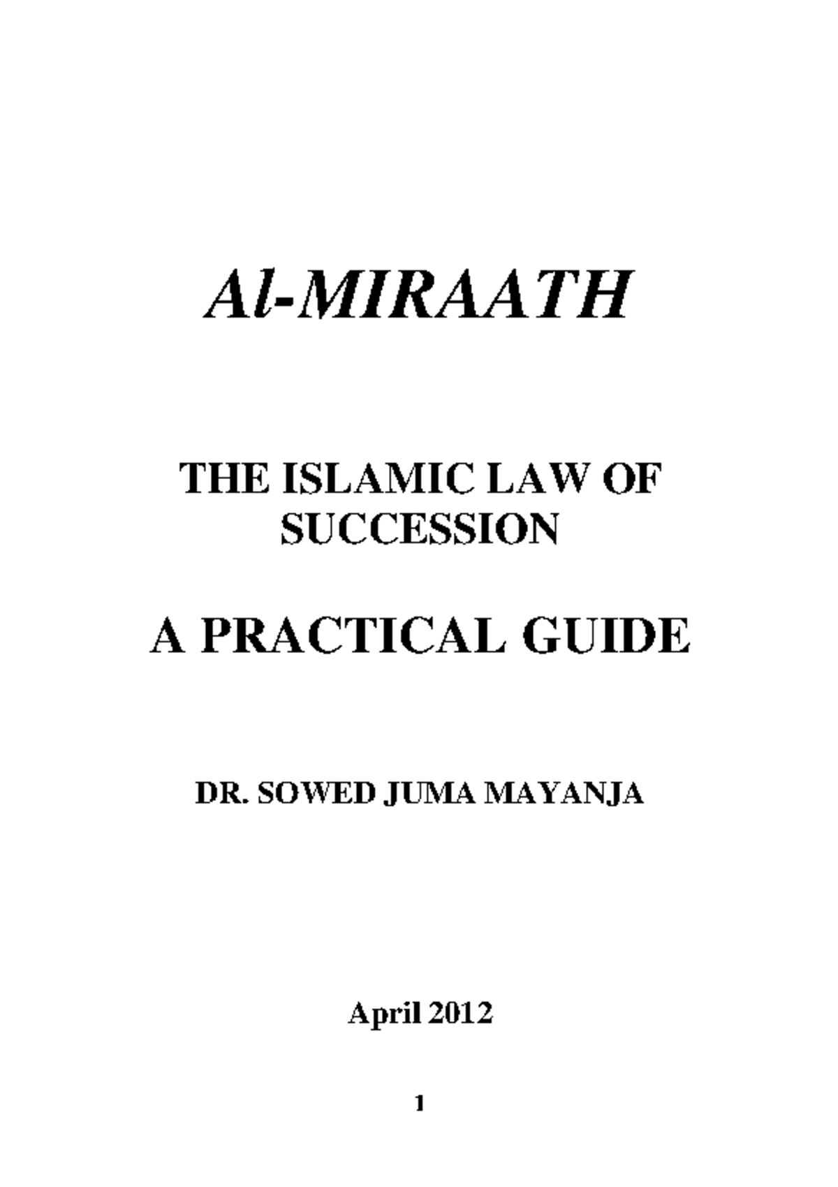 Miraath: A Practical Guide to Islamic Law of Succession (LAW 101) - Studocu