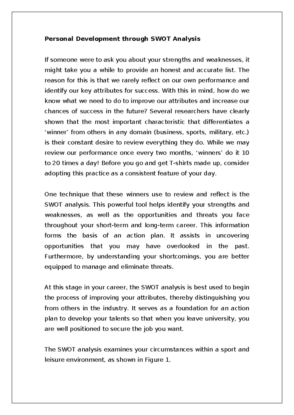 SWOT Analysis for Personal Development: Template & Notes - Studocu
