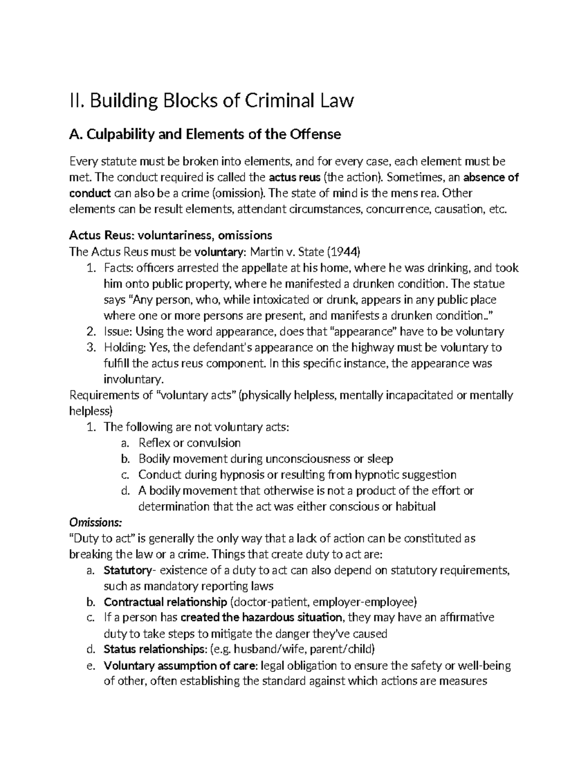 Crimlaw Outline: Building Blocks of Criminal Law and Culpability - Studocu