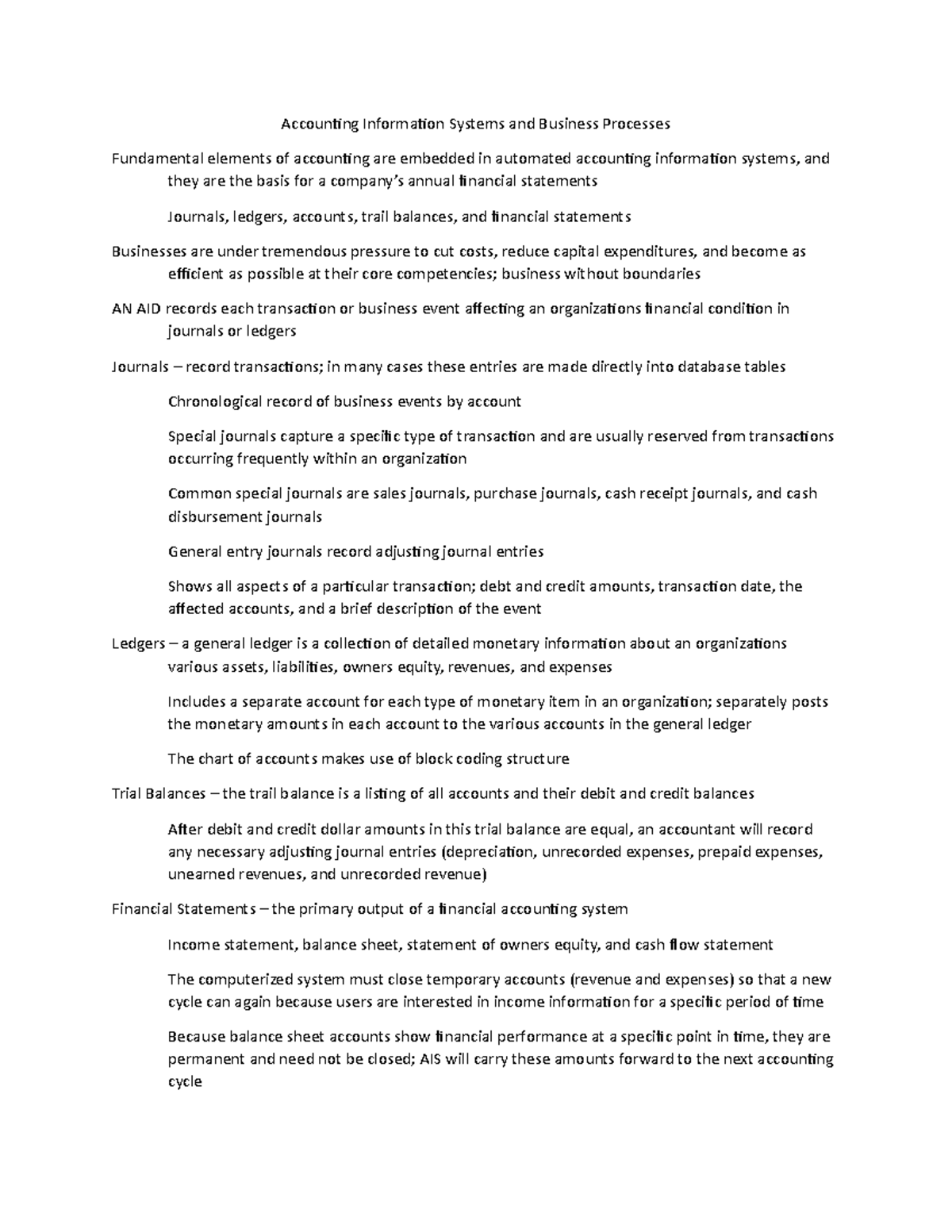 Chapter 6 Notes - Accounting Information Systems and Business Processes ...