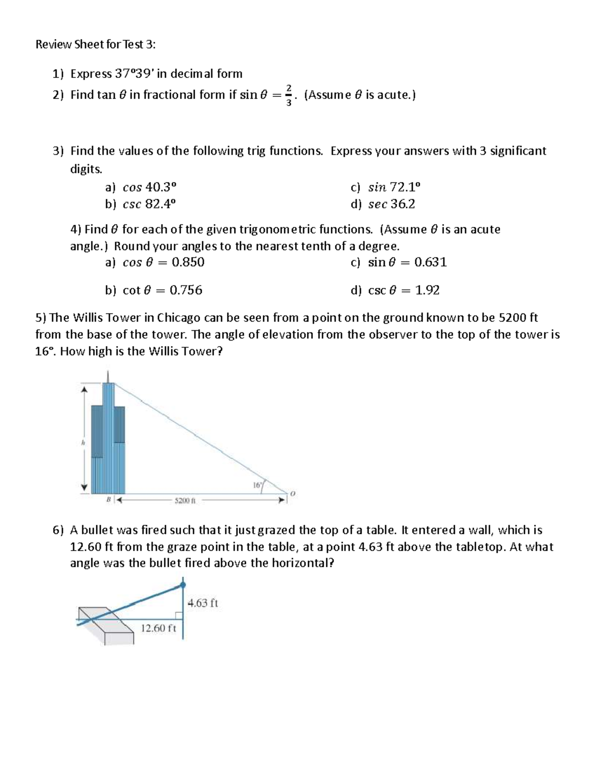 Review Sheet for Test 3: Trigonometry and Equations - Studocu