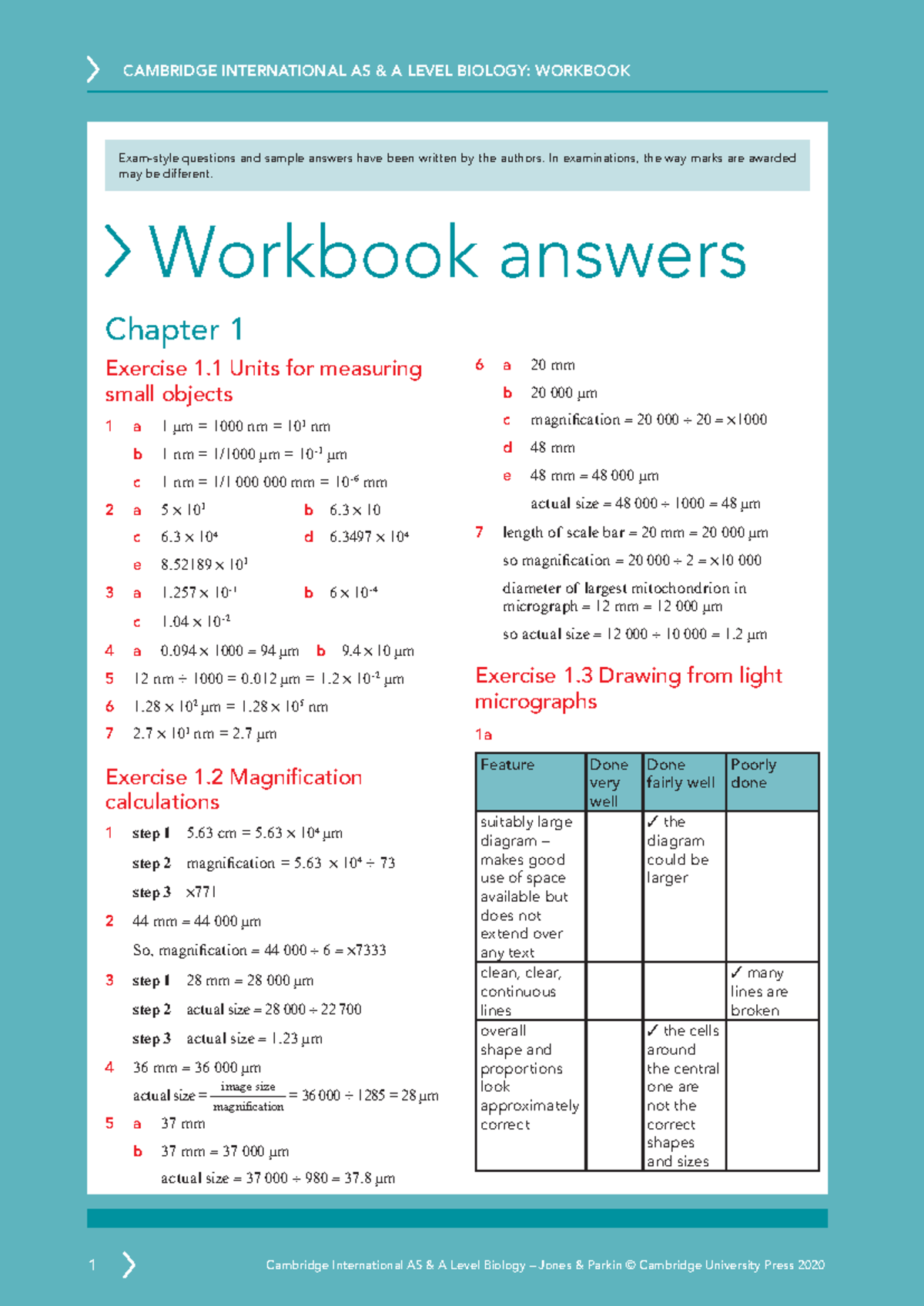 AS & A Level Biology Workbook Exercise Answers: Chapter 1 Analysis ...