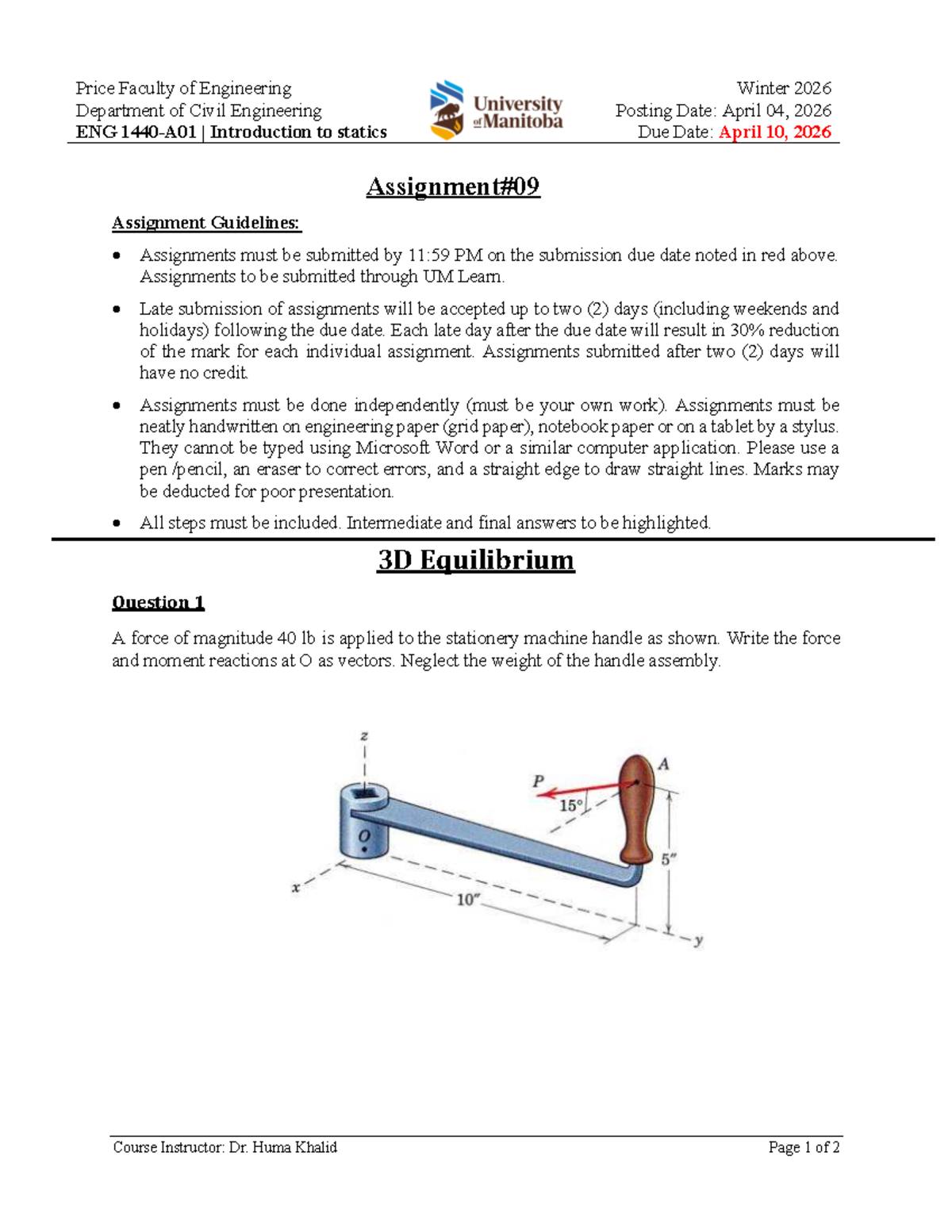 ENG 2026 Assignment #09: Introduction to Statics Guidelines - Studocu