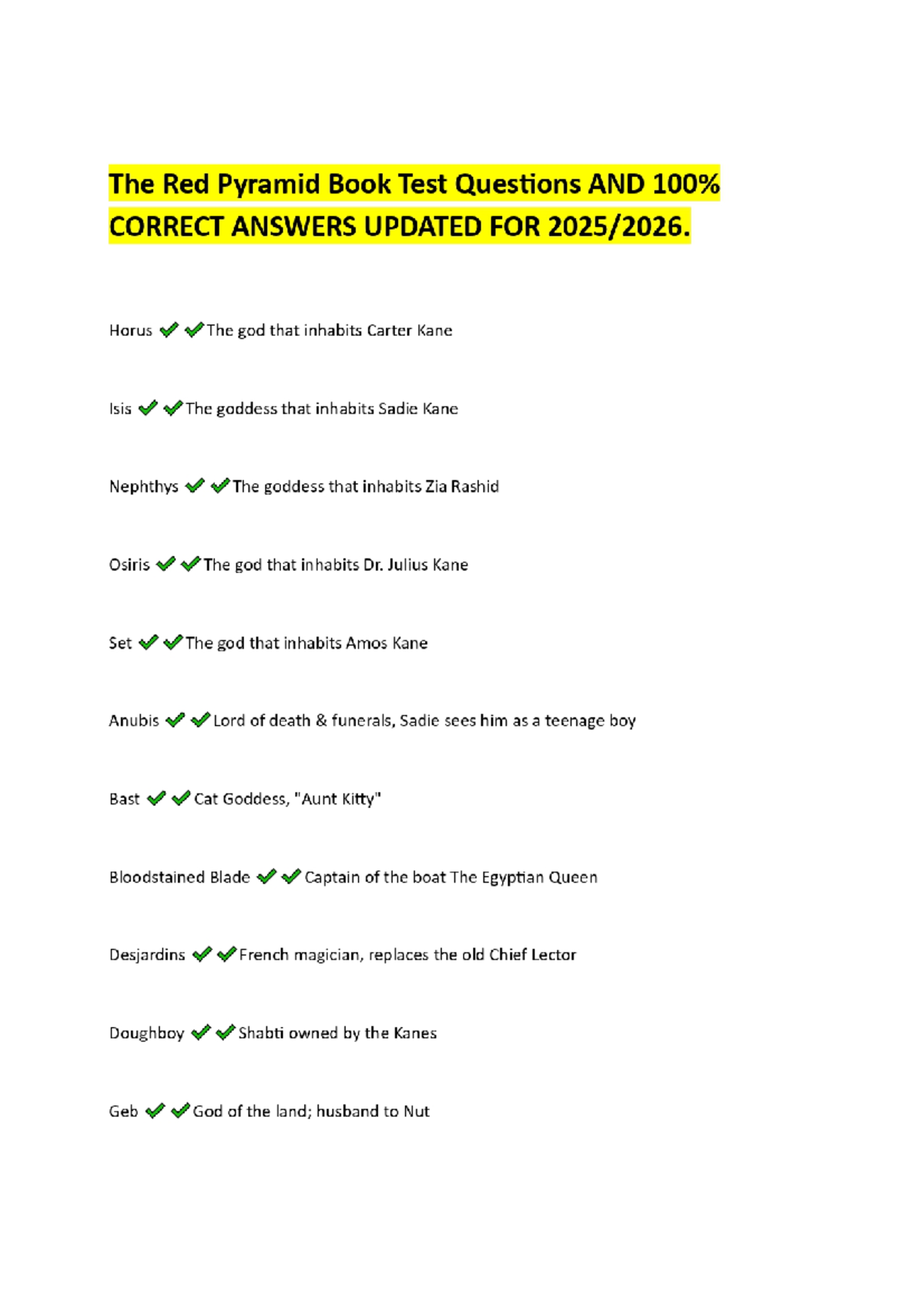 The Red Pyramid Book Test Questions & Answers for 88Mred - Studocu