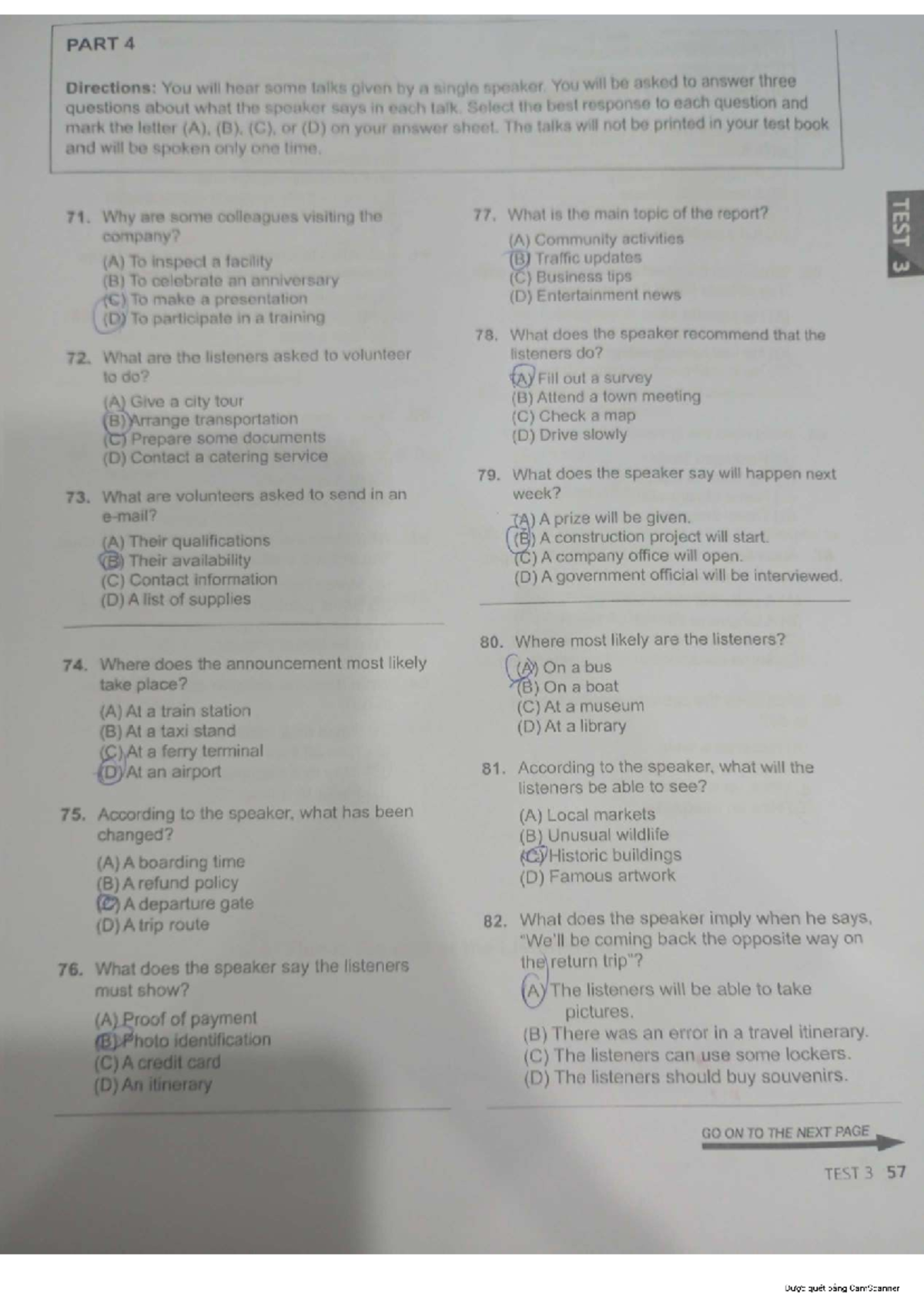 Listening Comprehension Practice: Test 3 Questions and Answers - Studocu