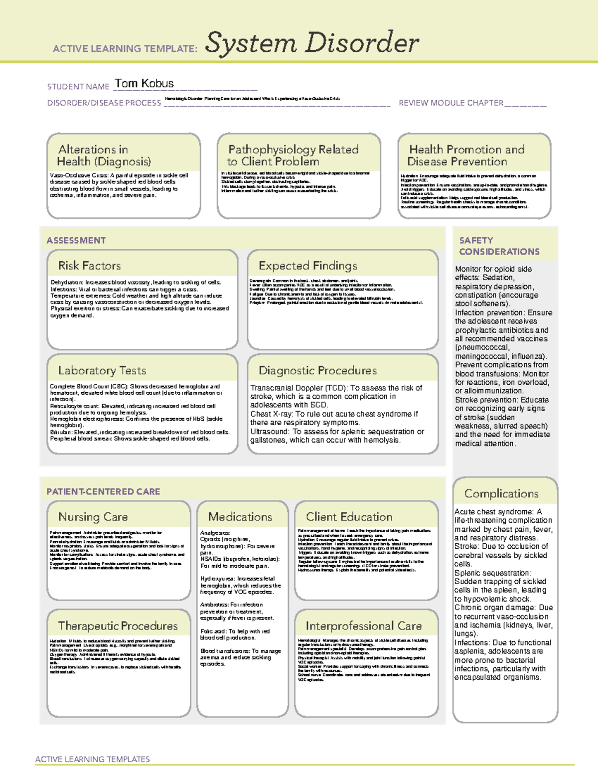 ATI Vaso-Occlusive Crisis: Active Learning Template Overview - Studocu