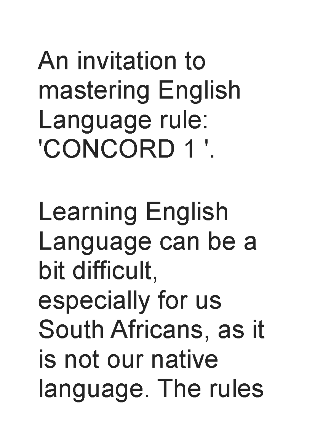 Concord Rules in English Language: Lesson Note (SEN SEC) - Studocu