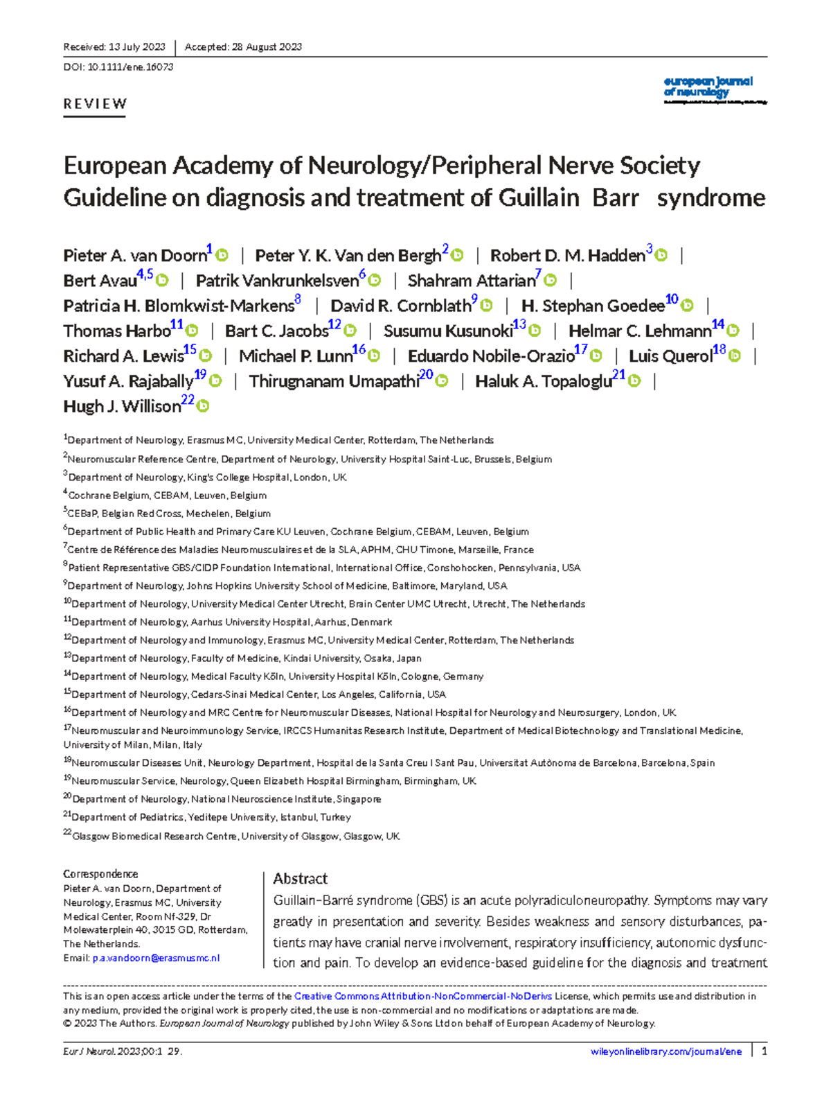 Guideline on Diagnosis and Treatment of Guillain-Barré Syndrome (GBS ...
