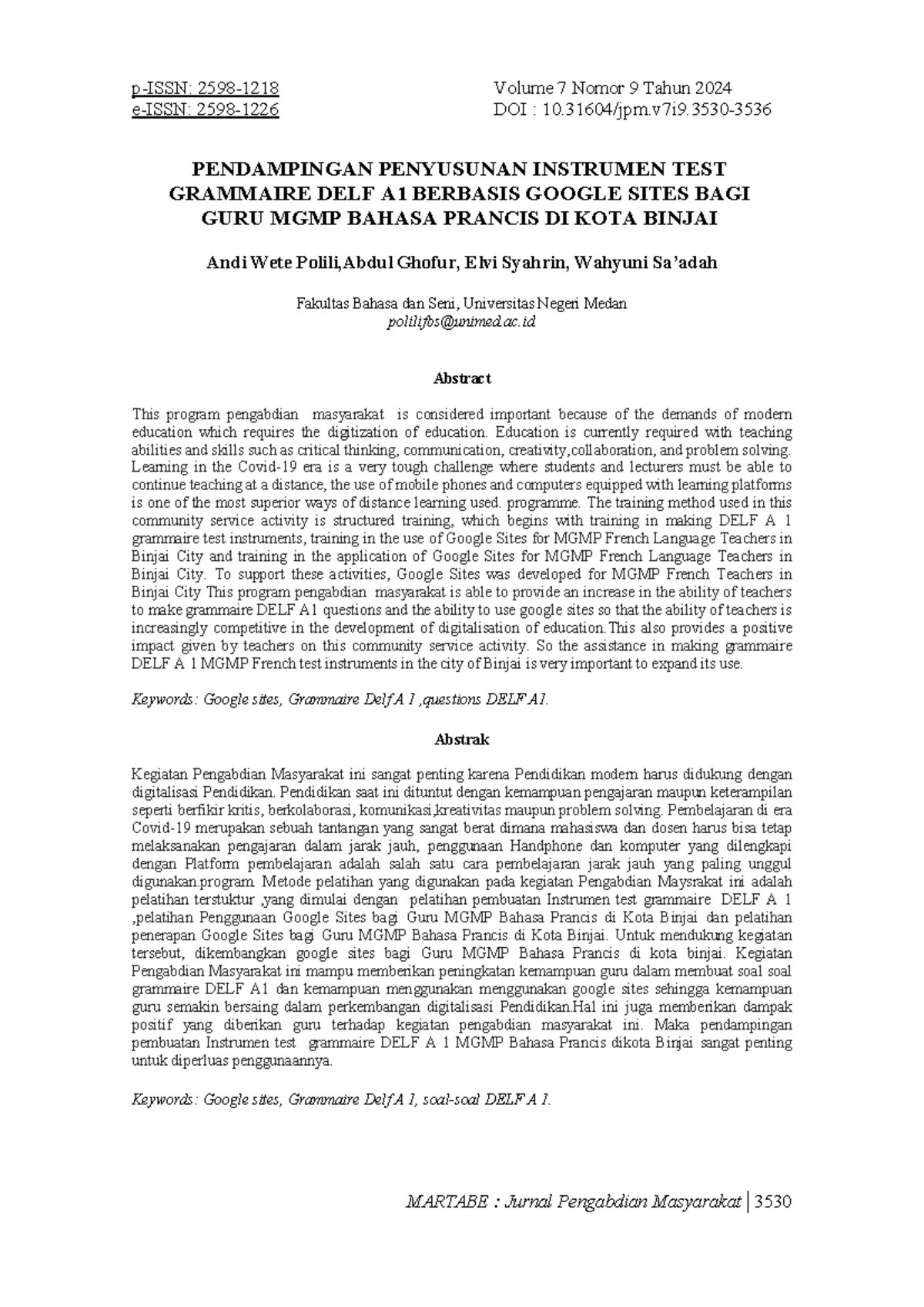 Pendampingan Penyusunan Instrumen Test Grammaire DELF A1 Berbasis ...