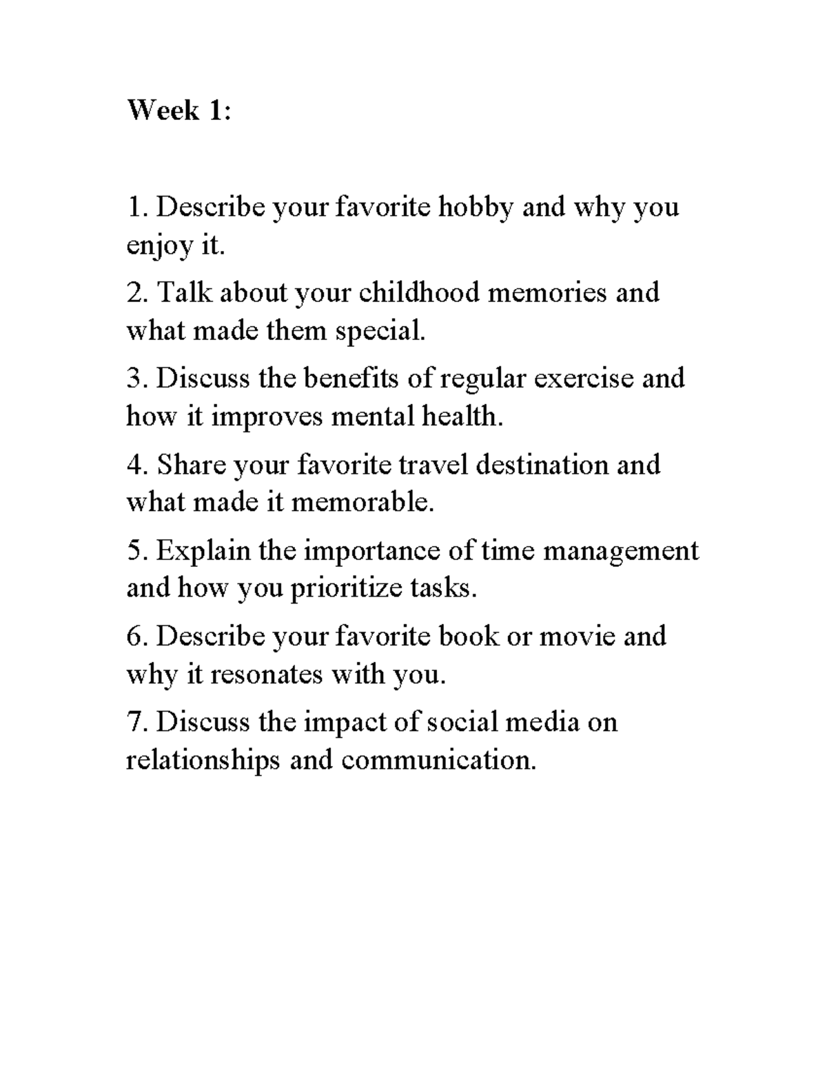 Topics for Audio Speaking - List 1 - DEng - Studocu