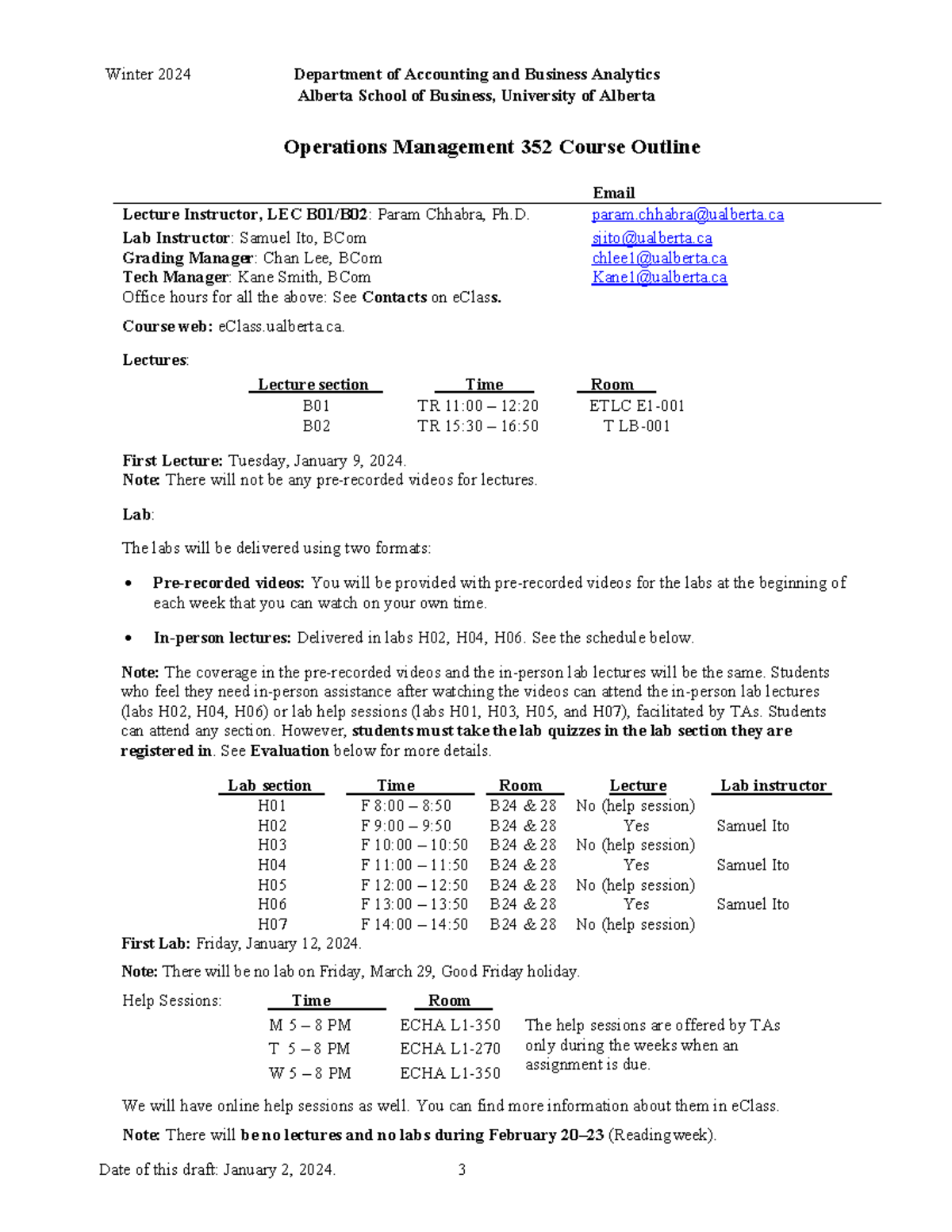 OM352 Course Outline and Syllabus for Winter 2024 - Studocu