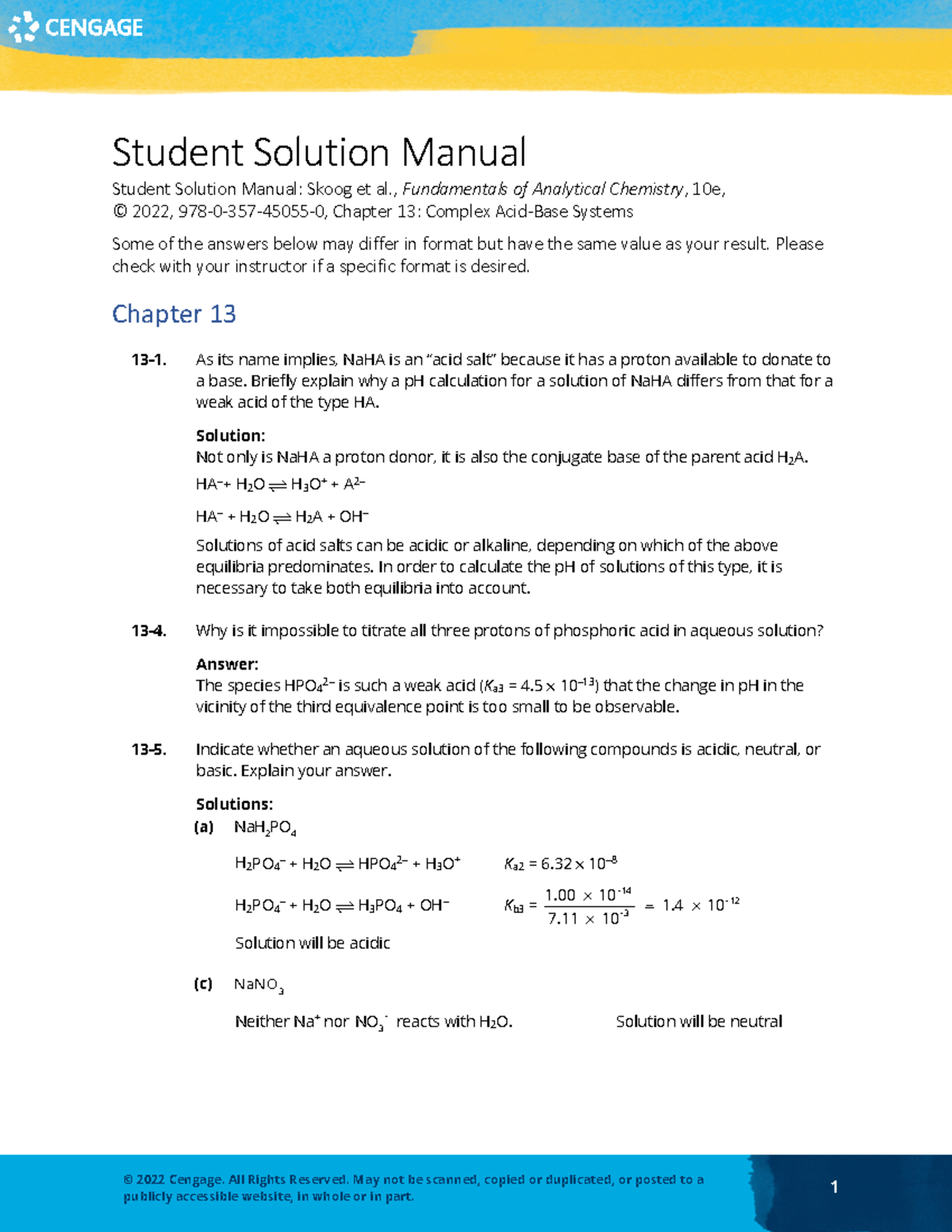 Skoog FAC 10e SSM Chapter 13: Solutions to Acid-Base Problems - Studocu