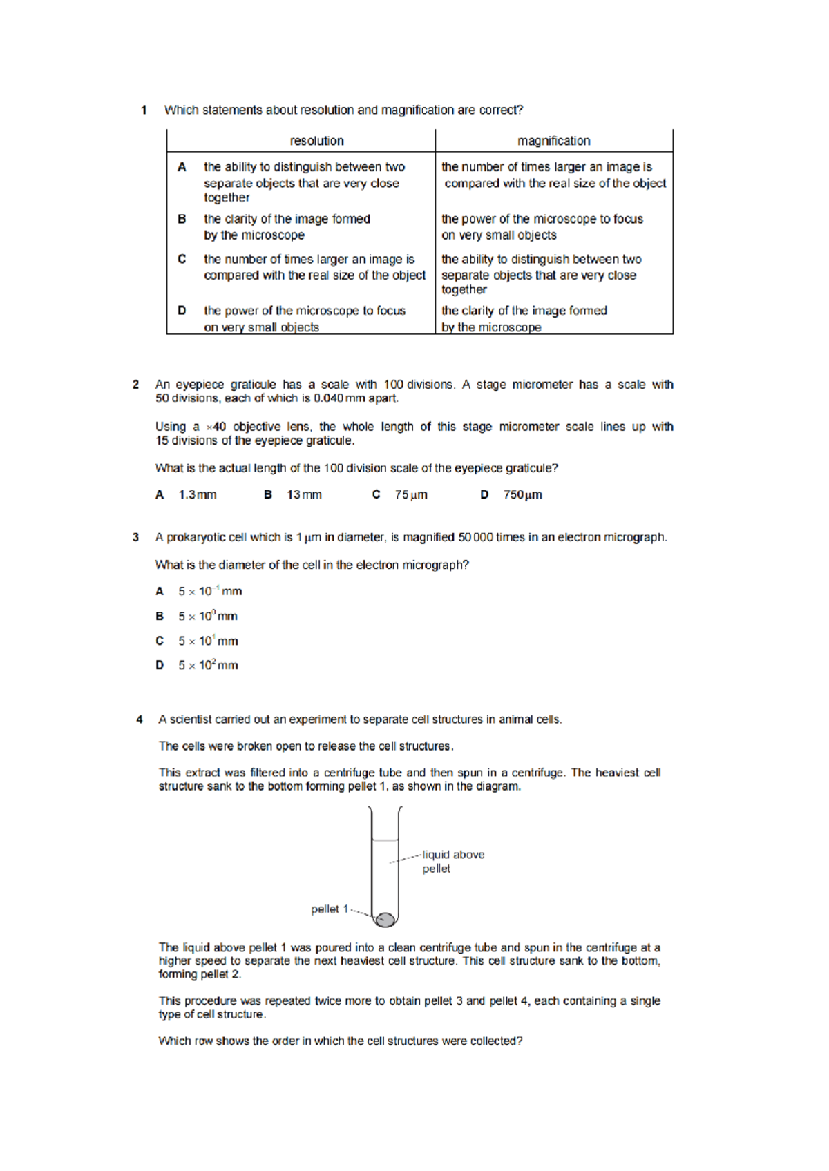 BIO MCQ 811 - Resolution, Magnification, and Cell Structures Exam Notes ...