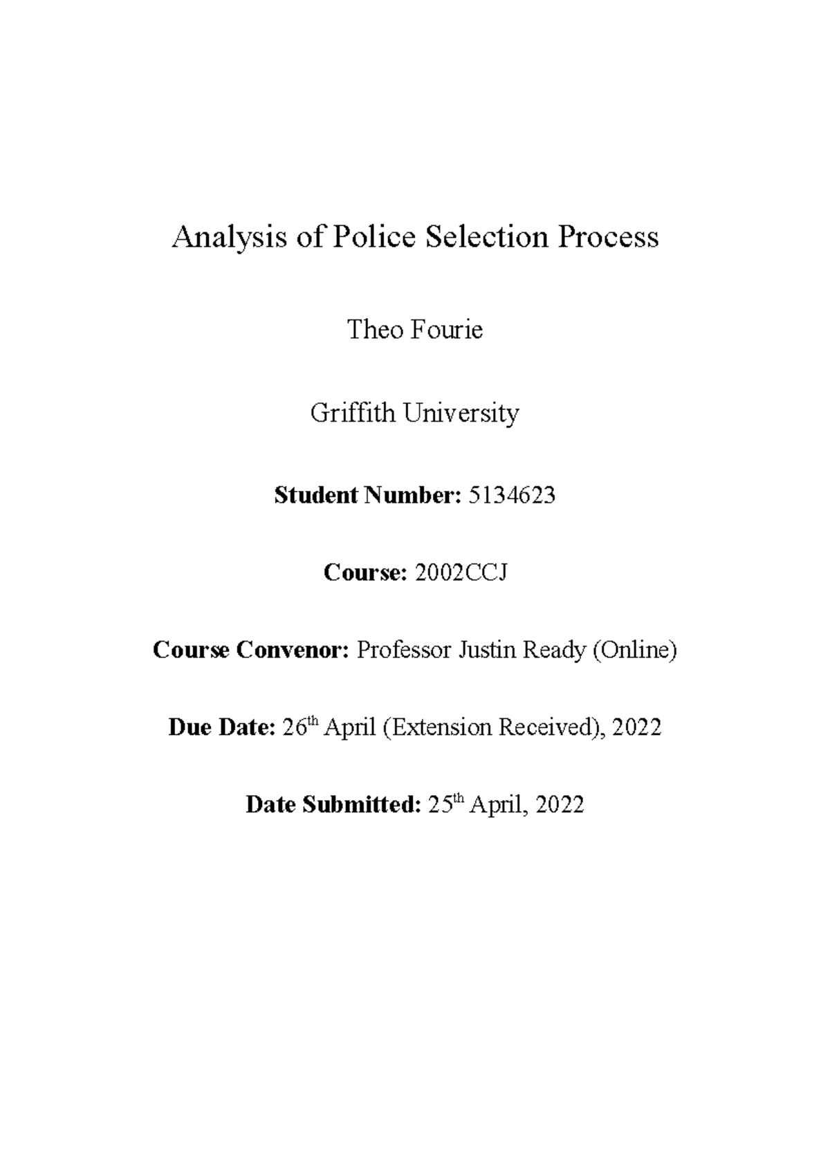 Analysis and Recommendations on Police Recruitment - 2002CCJ - Studocu